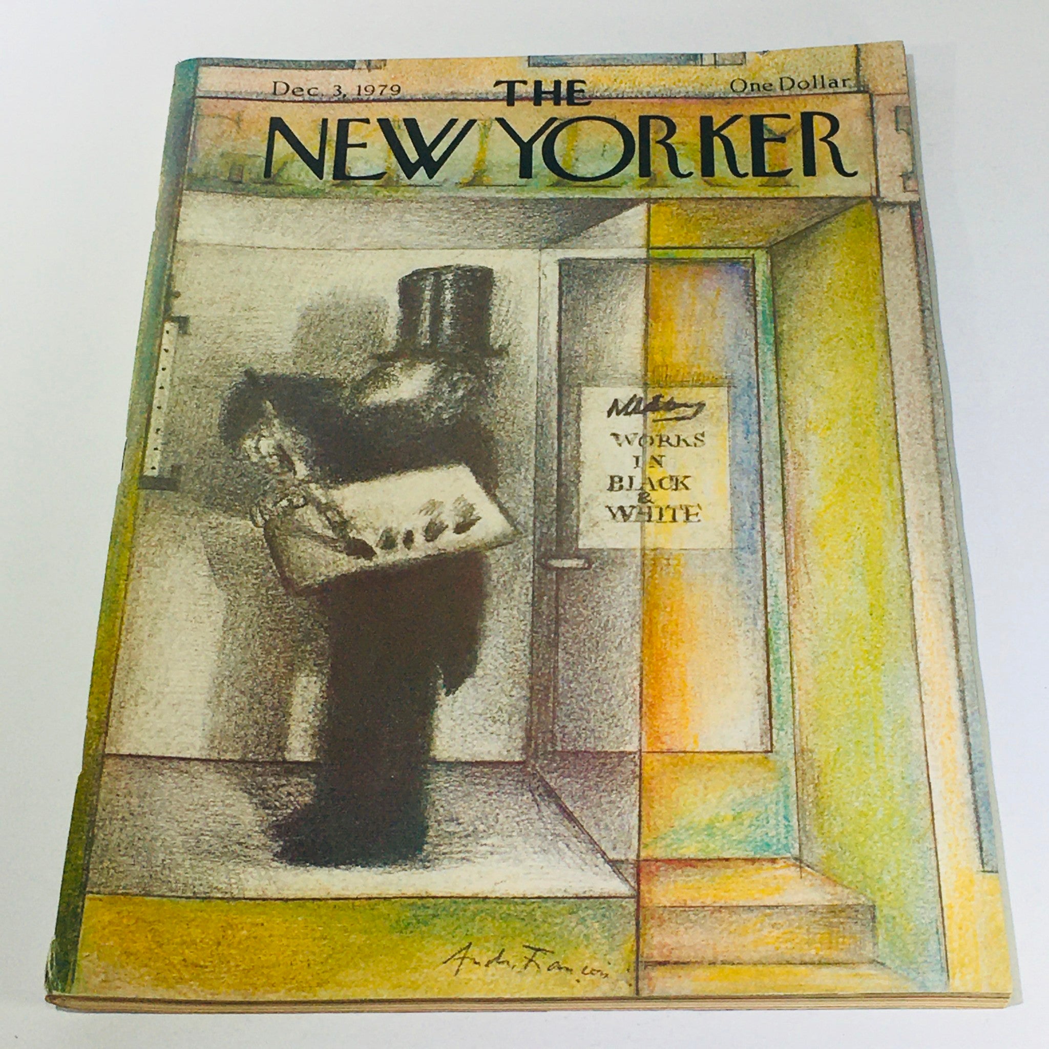 The New Yorker: December 3, 1979 cover featuring an artistic illustration by Andre Francois, depicting a figure with a top hat, showcasing the unique style of the magazine from that era.