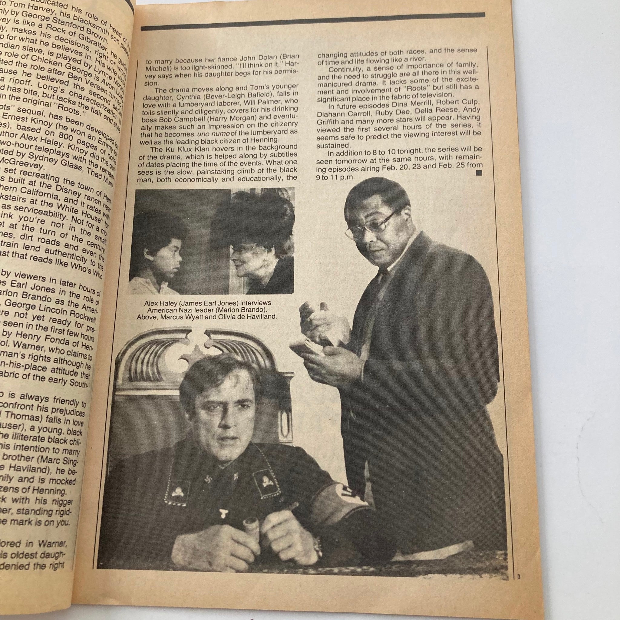 Vintage Daily News TV Week Magazine February 18 1979 showing a scene with actors James Earl Jones and Marlon Brando, capturing television history and culture of the late 1970s.
