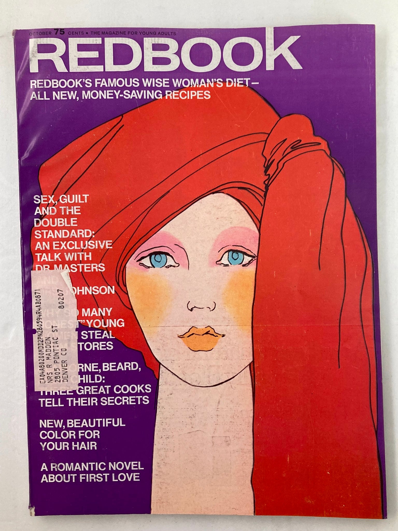VTG Redbook Magazine October 1970 Beautiful Color for Your Hair Illustration featuring a colorful cover with a woman and headlines.