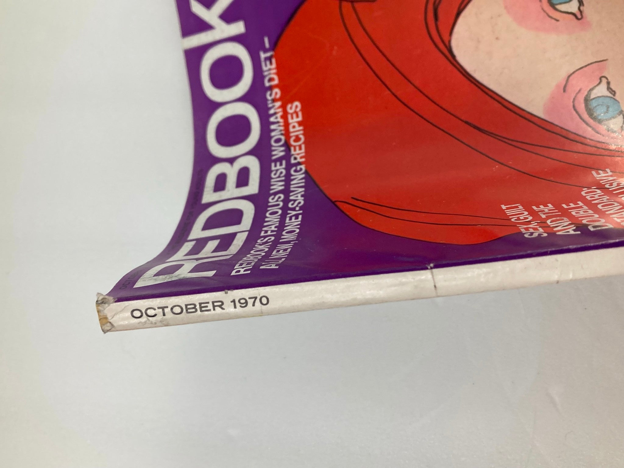 Side view of VTG Redbook Magazine October 1970 showing the publication date and spine detail.