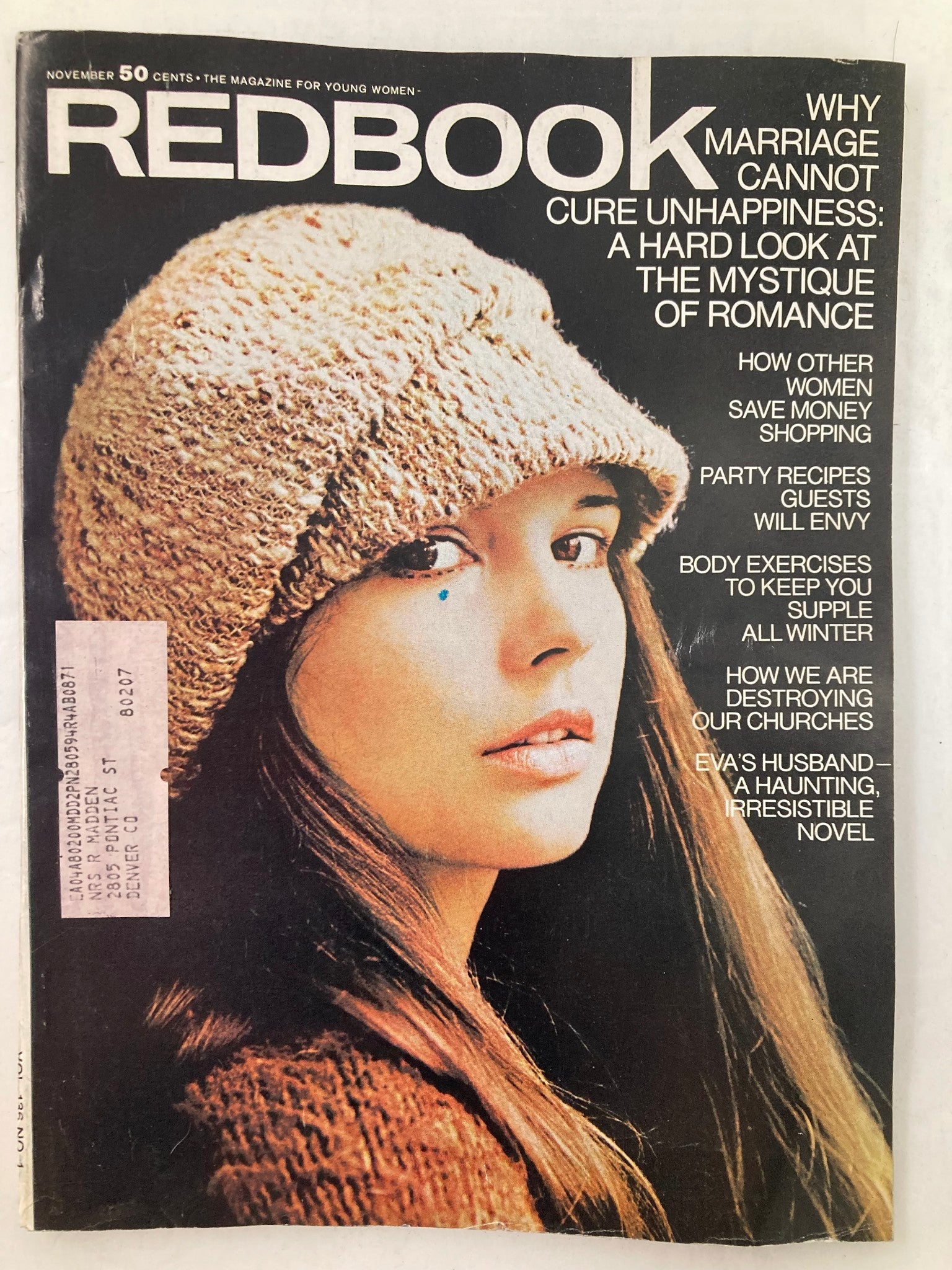 Cover of VTG Redbook Magazine November 1970 featuring a photograph of Alva Hellstrom, showcasing the title and an article headline about marriage and unhappiness.