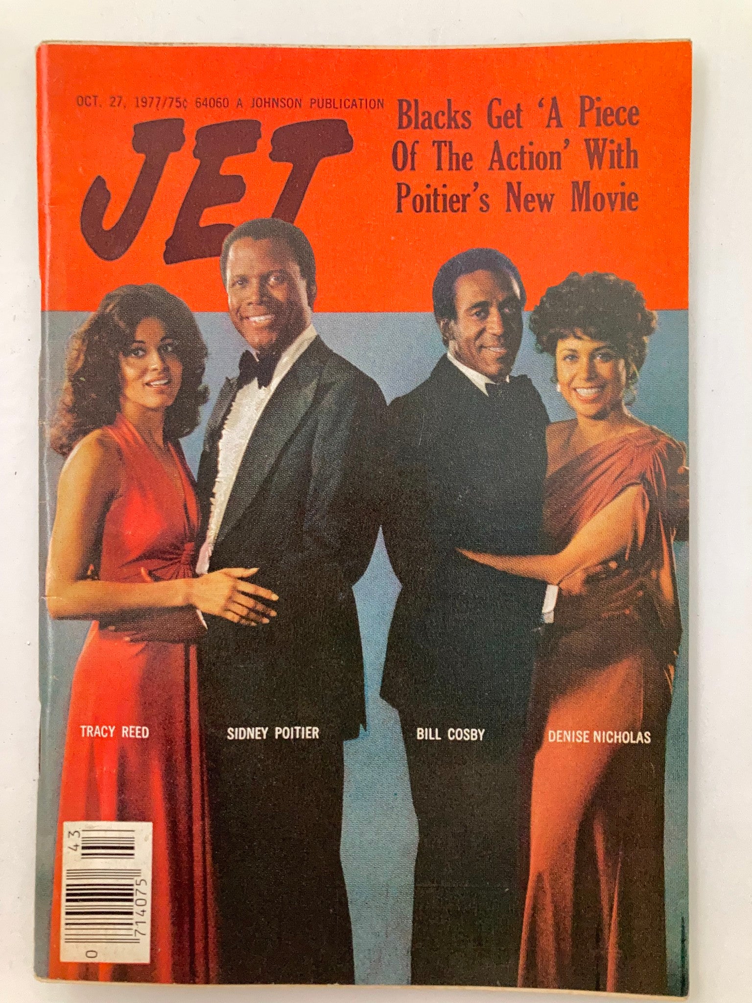 VTG Jet Magazine October 27 1977 Vol 53 #6 featuring Tracy Reed, Sidney Poitier, Bill Cosby, and Denise Nicholas on the cover discussing Poitier's new movie.