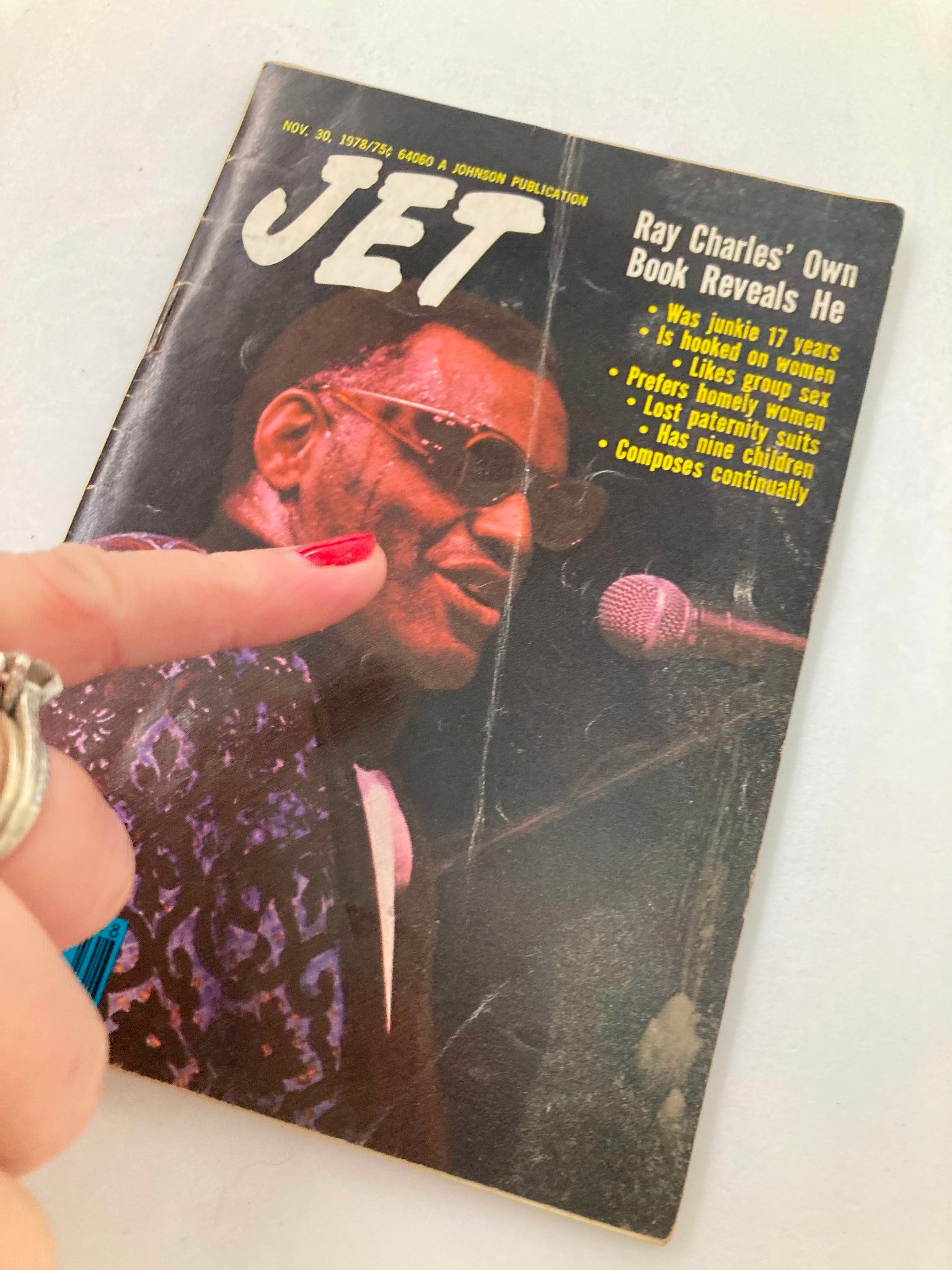Cover of VTG Jet Magazine November 30, 1978, Vol 55 #11 featuring Ray Charles, showcasing a classic publication with headlines about his book and personal life.