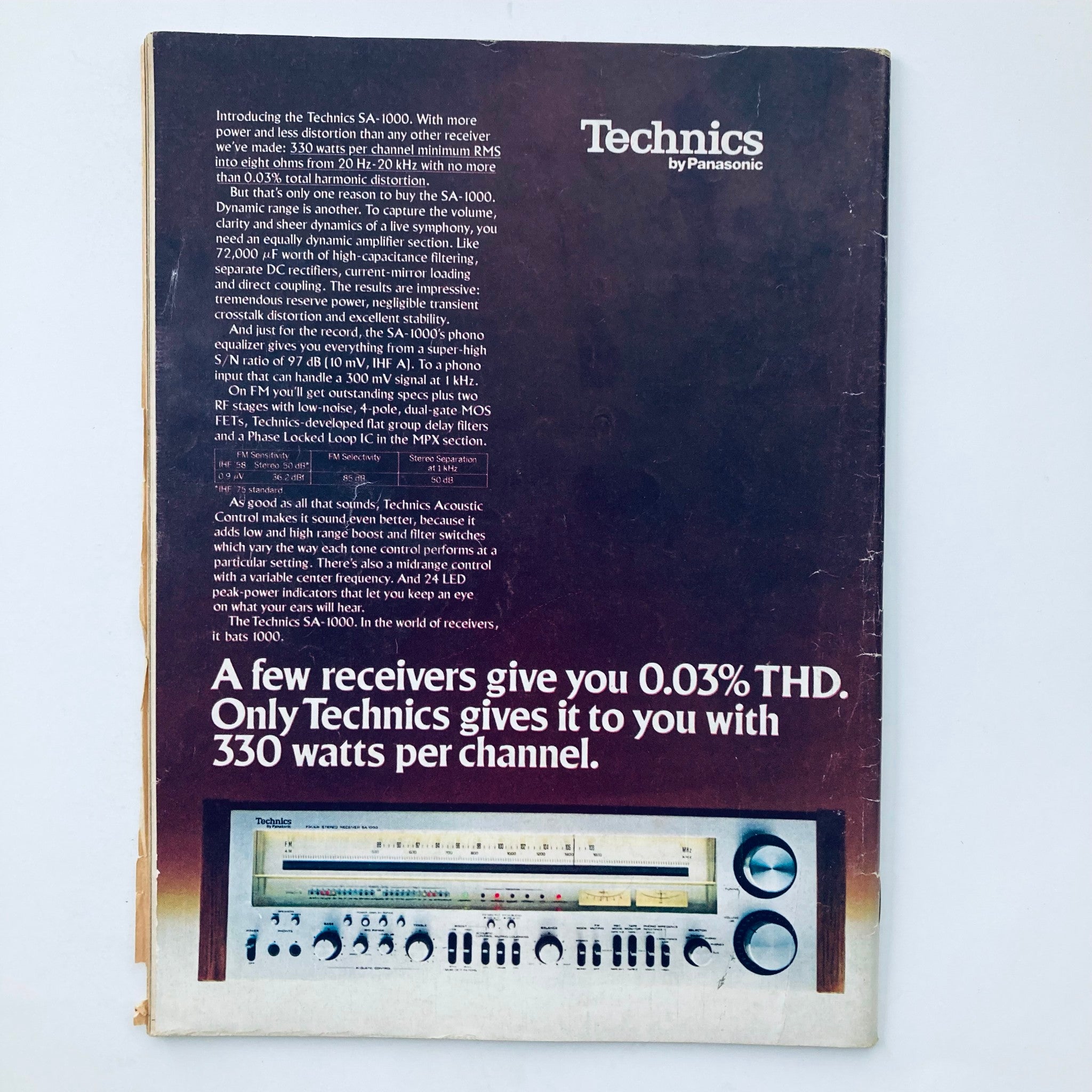 Back cover of the Vtg National Lampoon Magazine Jan 1979 Edition featuring an advertisement for Technics receivers by Panasonic.