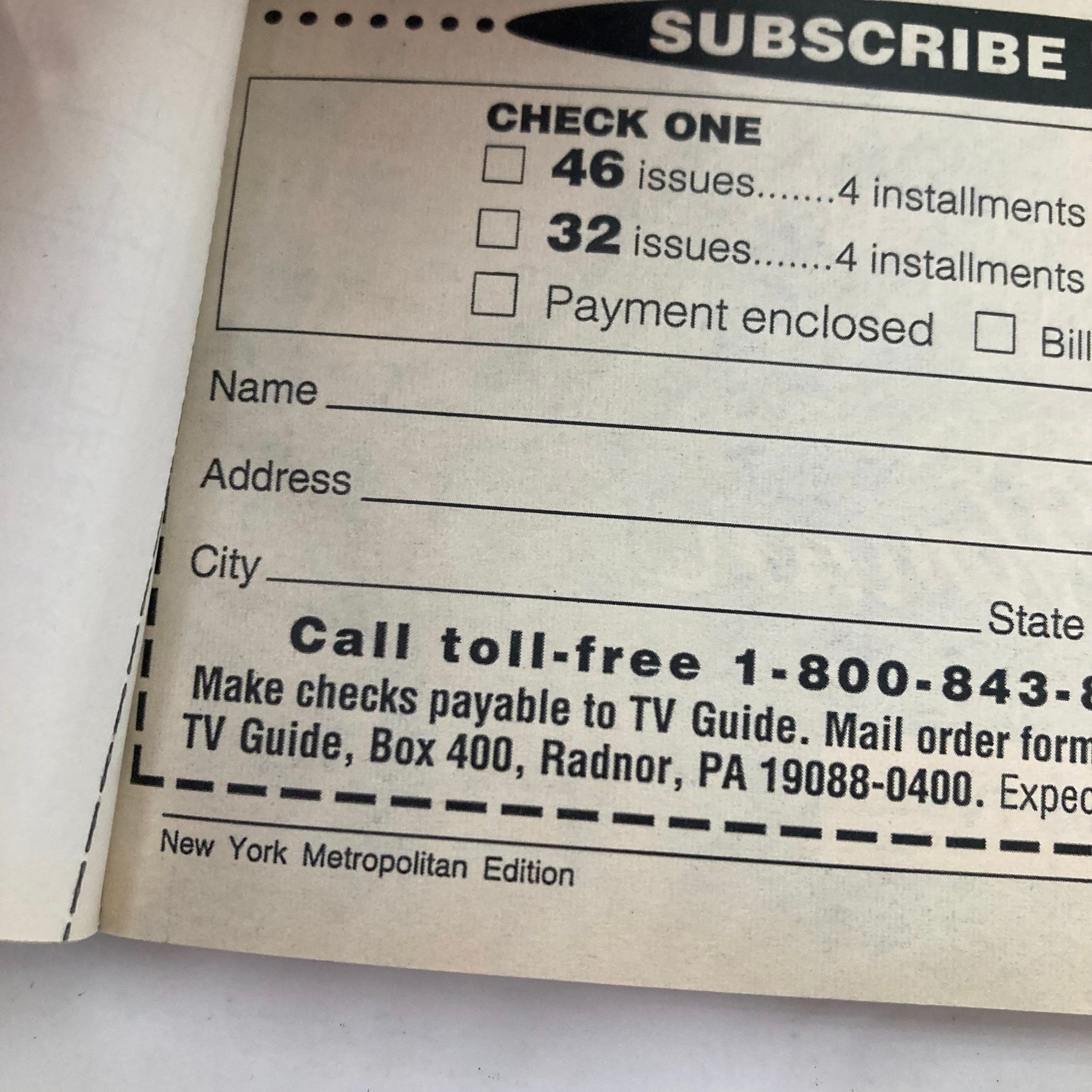 Subscription page of TV Guide Magazine January 2, 1993, displaying options for ordering the magazine, including details for signing up and payment instructions.
