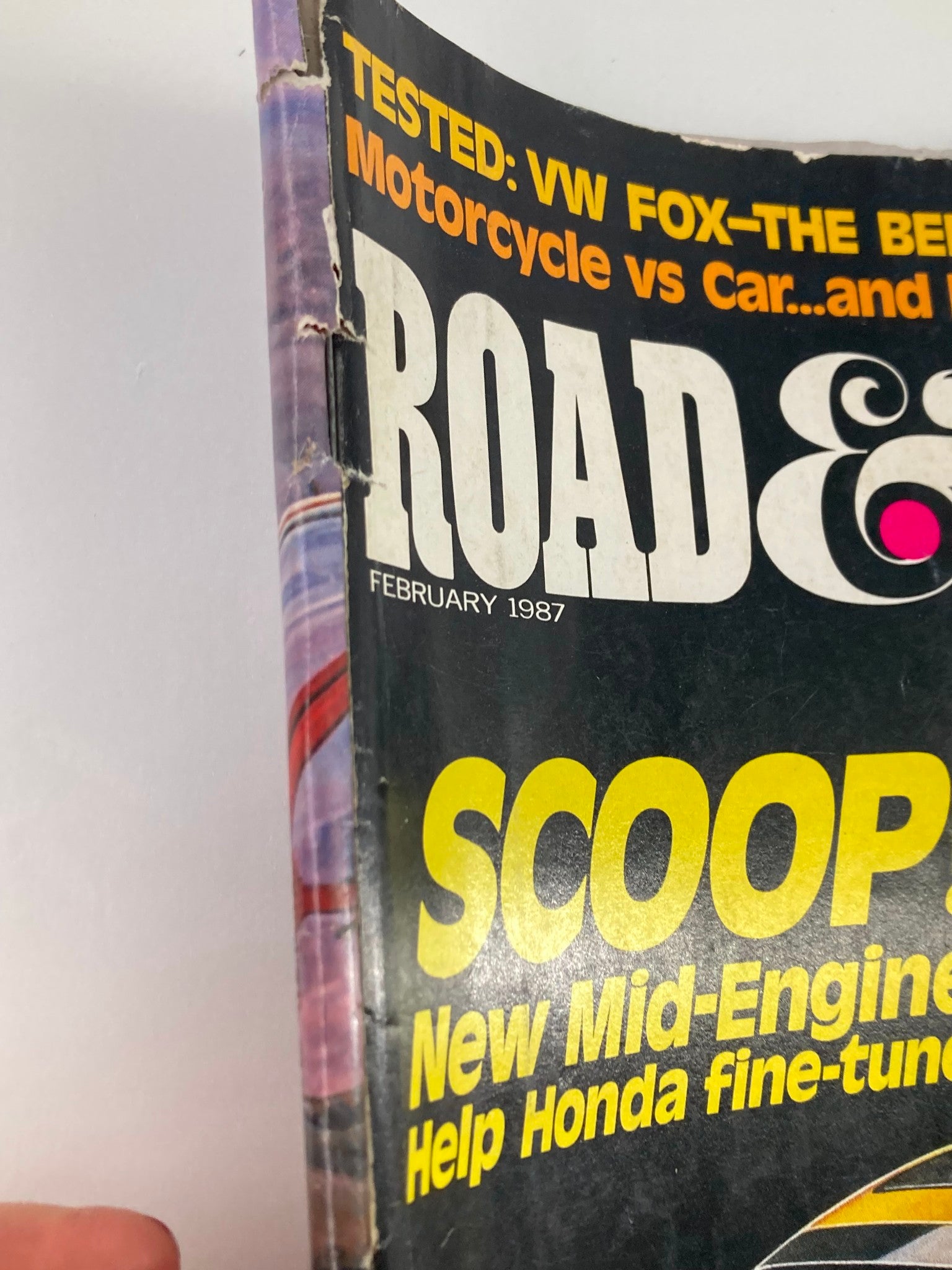 VTG Road & Track Magazine February 1987 Vol 38 #6 showcasing the cover with title 'SCOOP: New Mid-Engine CRX', highlighting automotive innovations of the late 1980s.