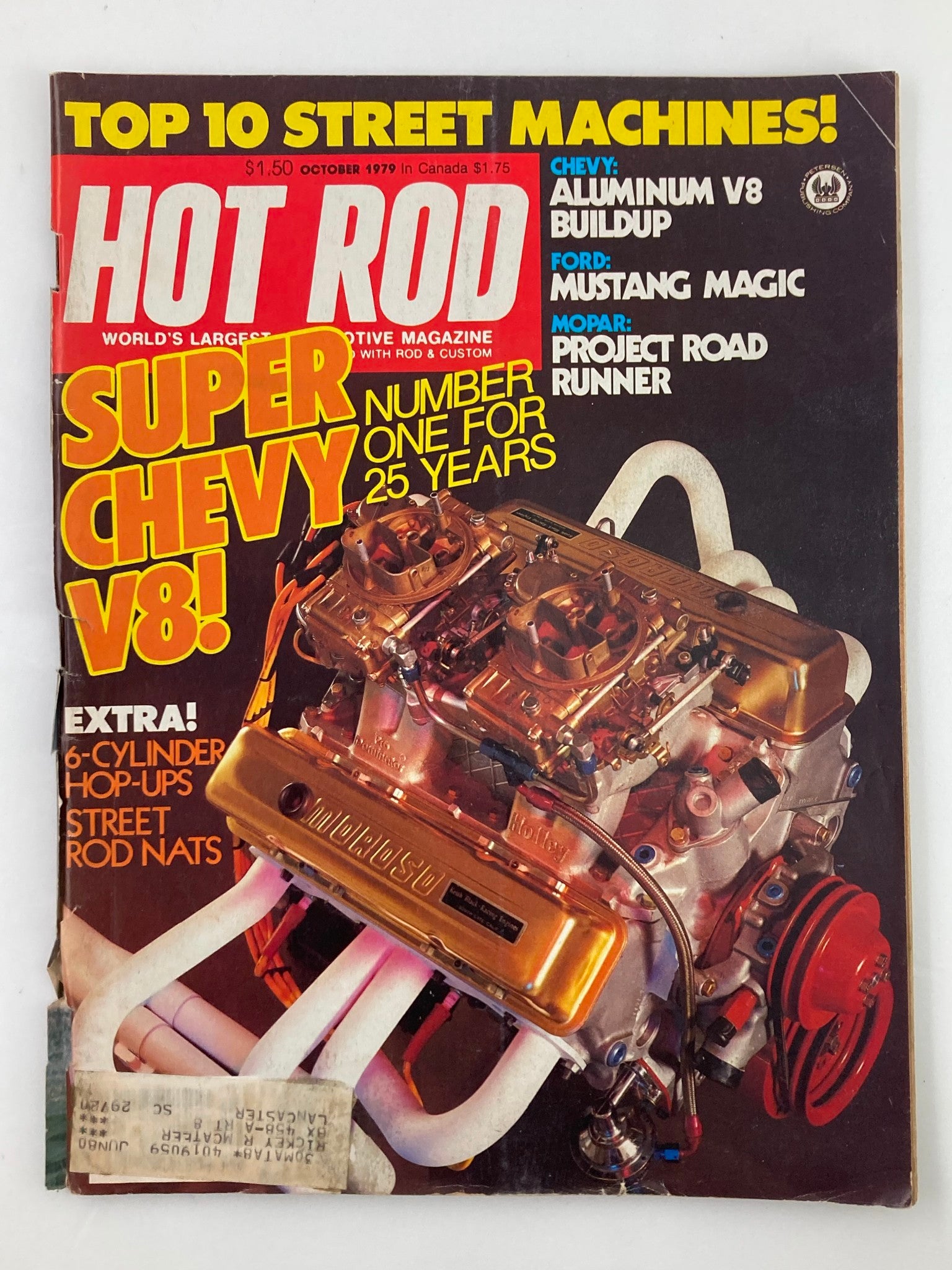 VTG Hot Rod Magazine October 1979 Vol 32 #10 cover featuring the All-Aluminum Chevy V8 and colorful headlines about street machines.