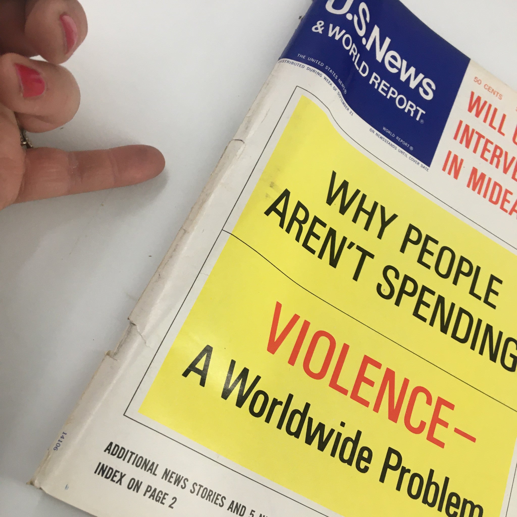 Cover of US News & World Report Magazine dated September 28, 1970, featuring the headline 'Violence: A Worldwide Problem' with a bright yellow background and visible wear, reflecting the magazine's vintage nature.