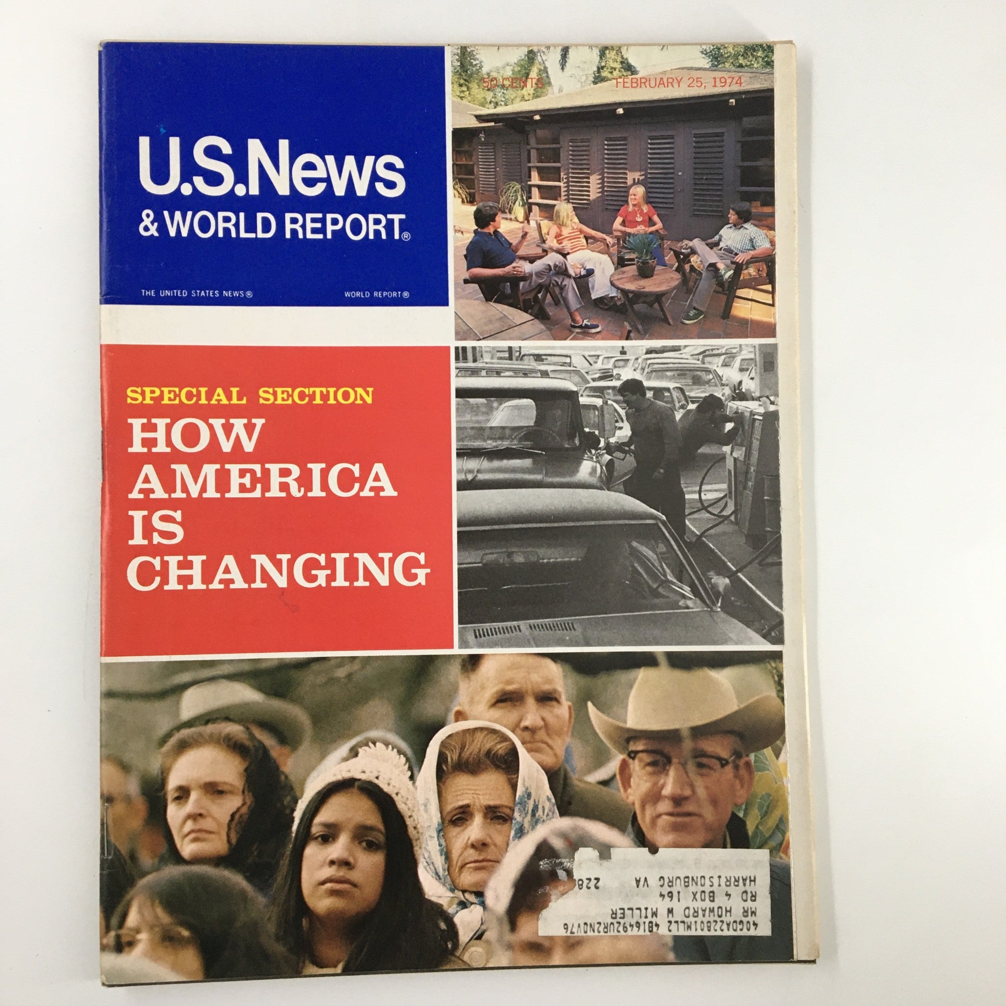 Cover of US News & World Report Magazine dated February 25, 1974, featuring the special section 'How America is Changing', with images depicting societal changes and cultural elements from the 1970s.