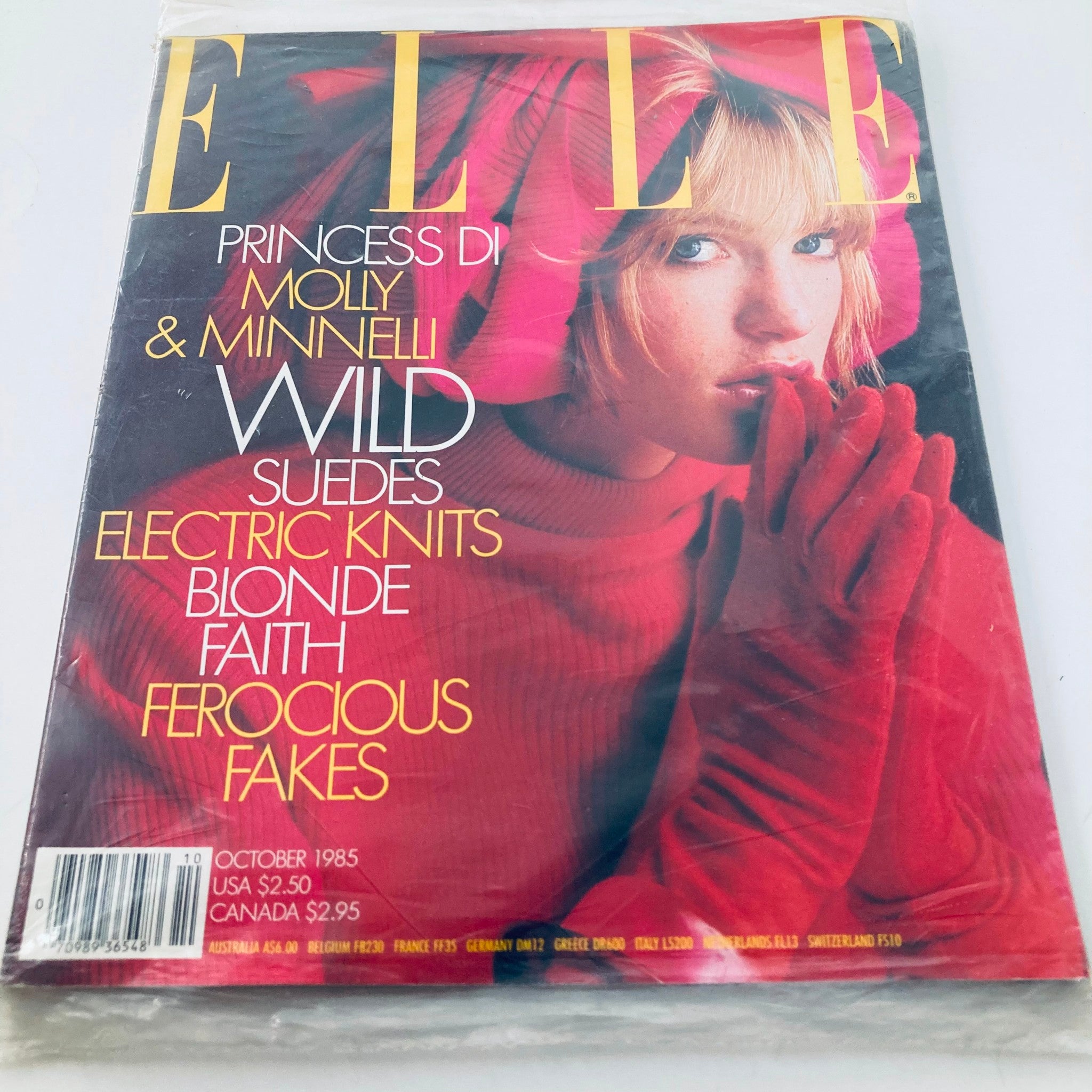 Detail of the October 1985 Elle Magazine cover with model Lara Young, highlighting iconic 1980s fashion elements and the magazine's emphasis on culture and style.