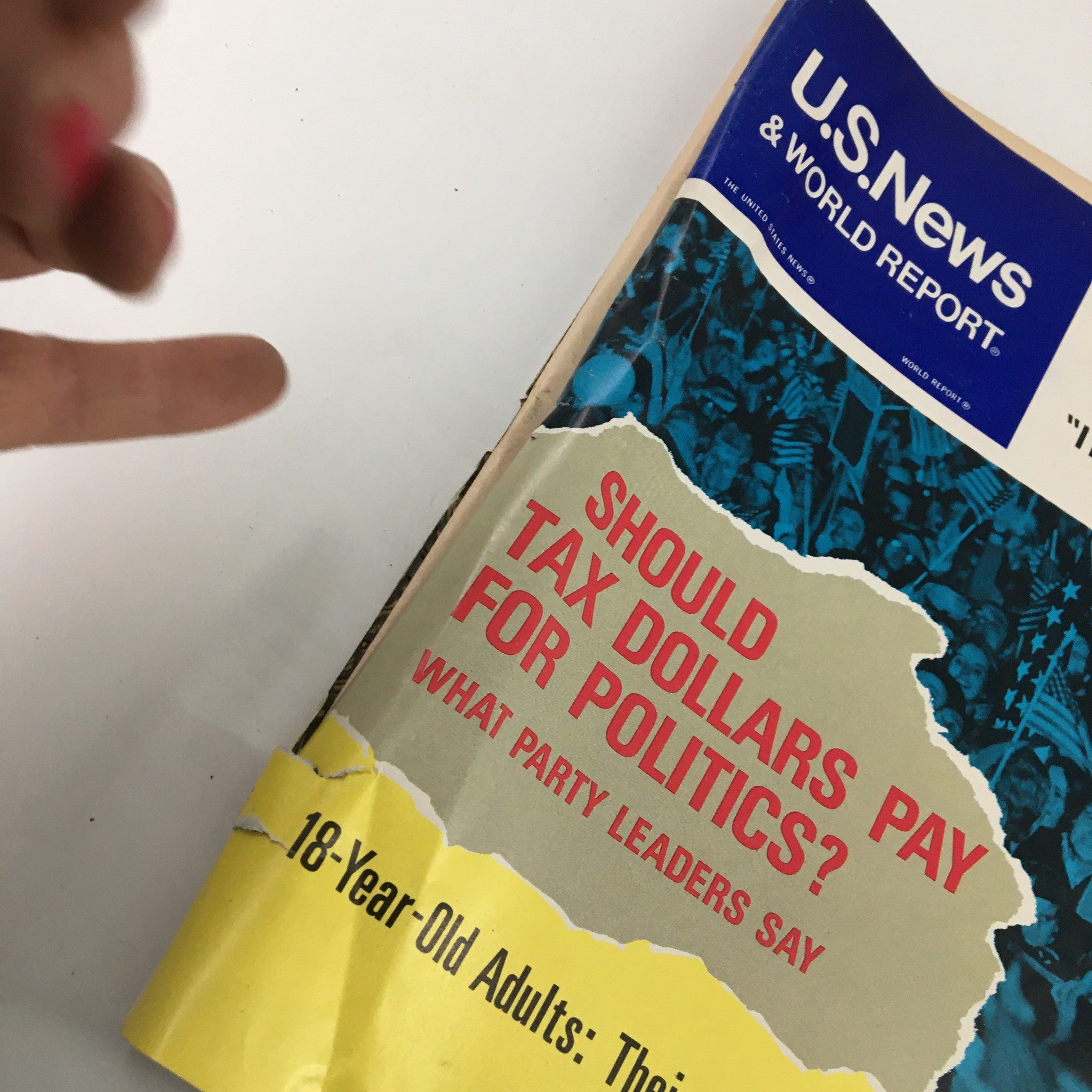 Close-up of the vintage US News & World Report magazine cover from August 20, 1973, highlighting the question 'Should tax dollars pay for politics?' part of 'The Agnew Story' feature, emblematic of the political climate of the era.