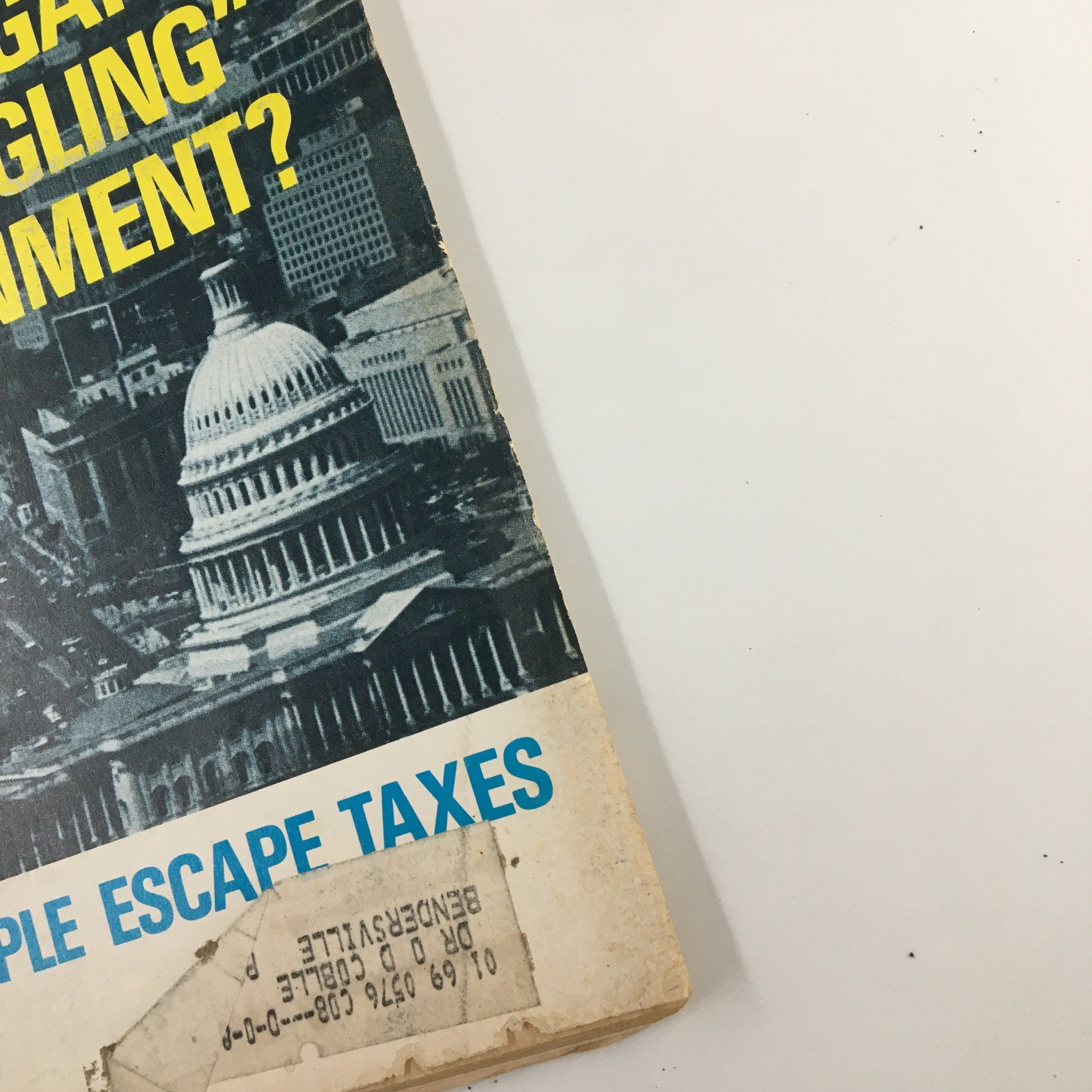 Side view of US News & World Report Magazine from June 3, 1974, showing the artwork and text about Watergate and tax evasion.