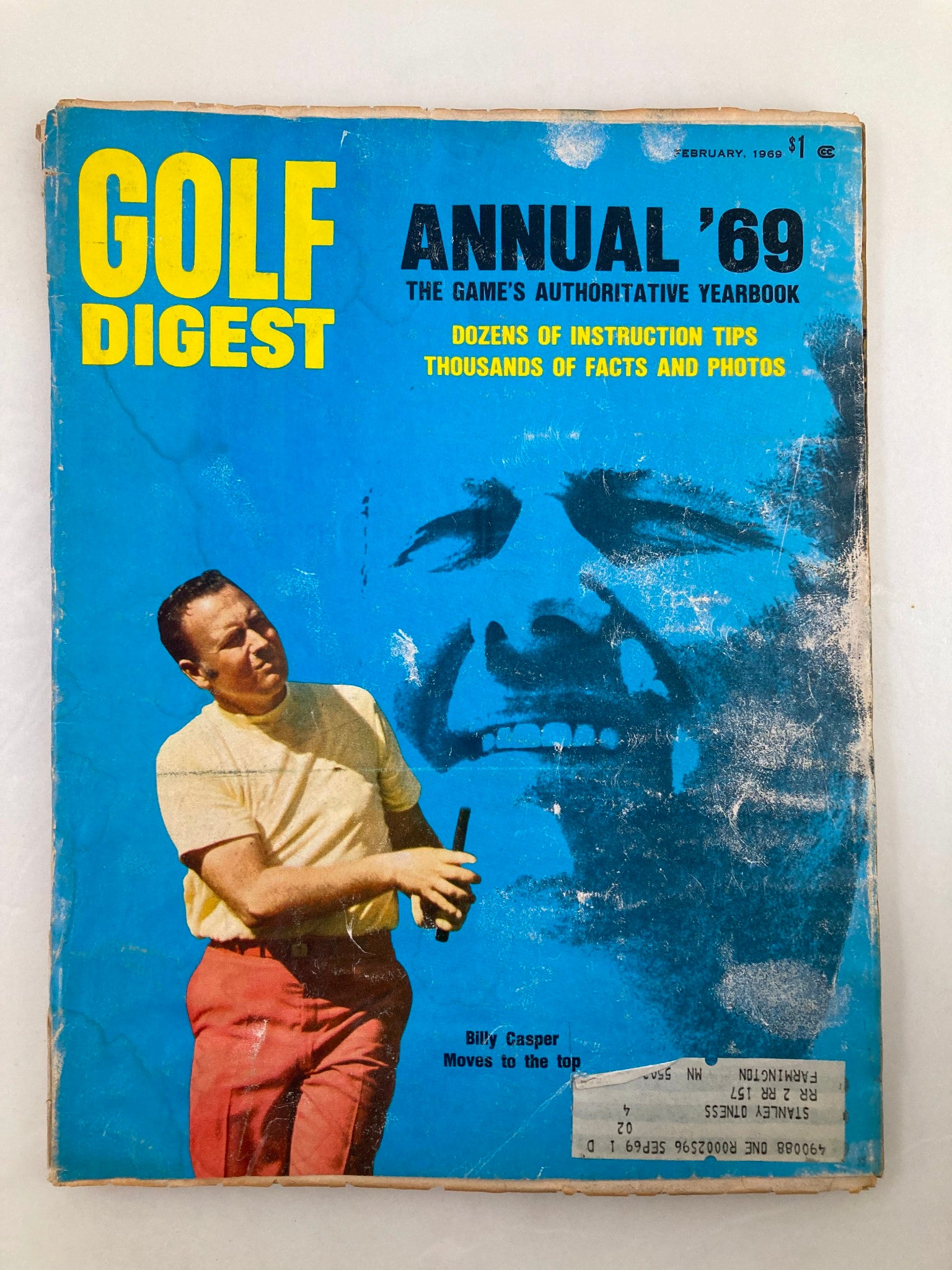 Cover of VTG Golf Digest Magazine February 1969 featuring Billy Casper showcasing golf history with colorful graphics.