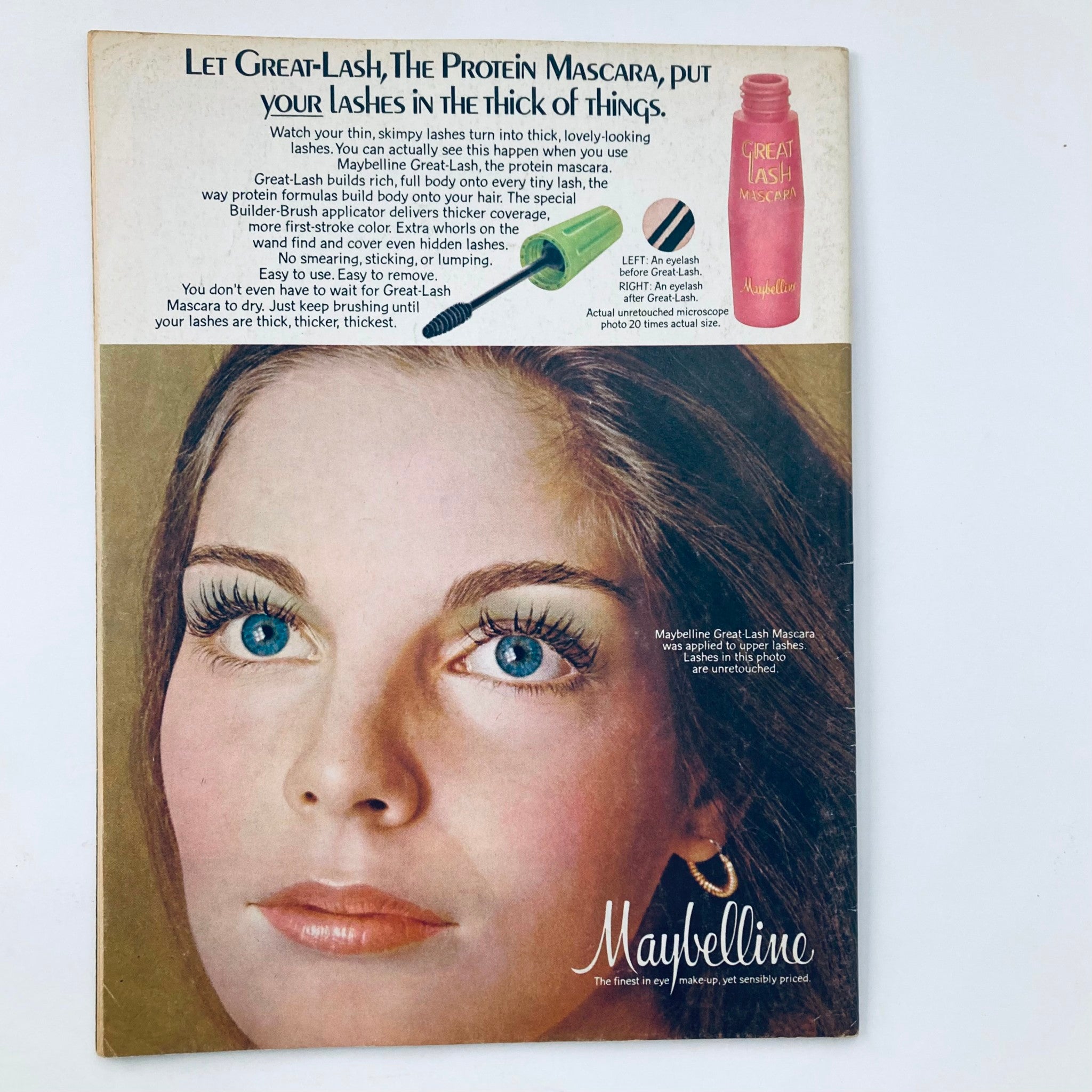 Back cover advertisement for Maybelline Great Lash featured in VTG Teen Life Magazine September 1974 Vol 15 #1, promoting beauty products.