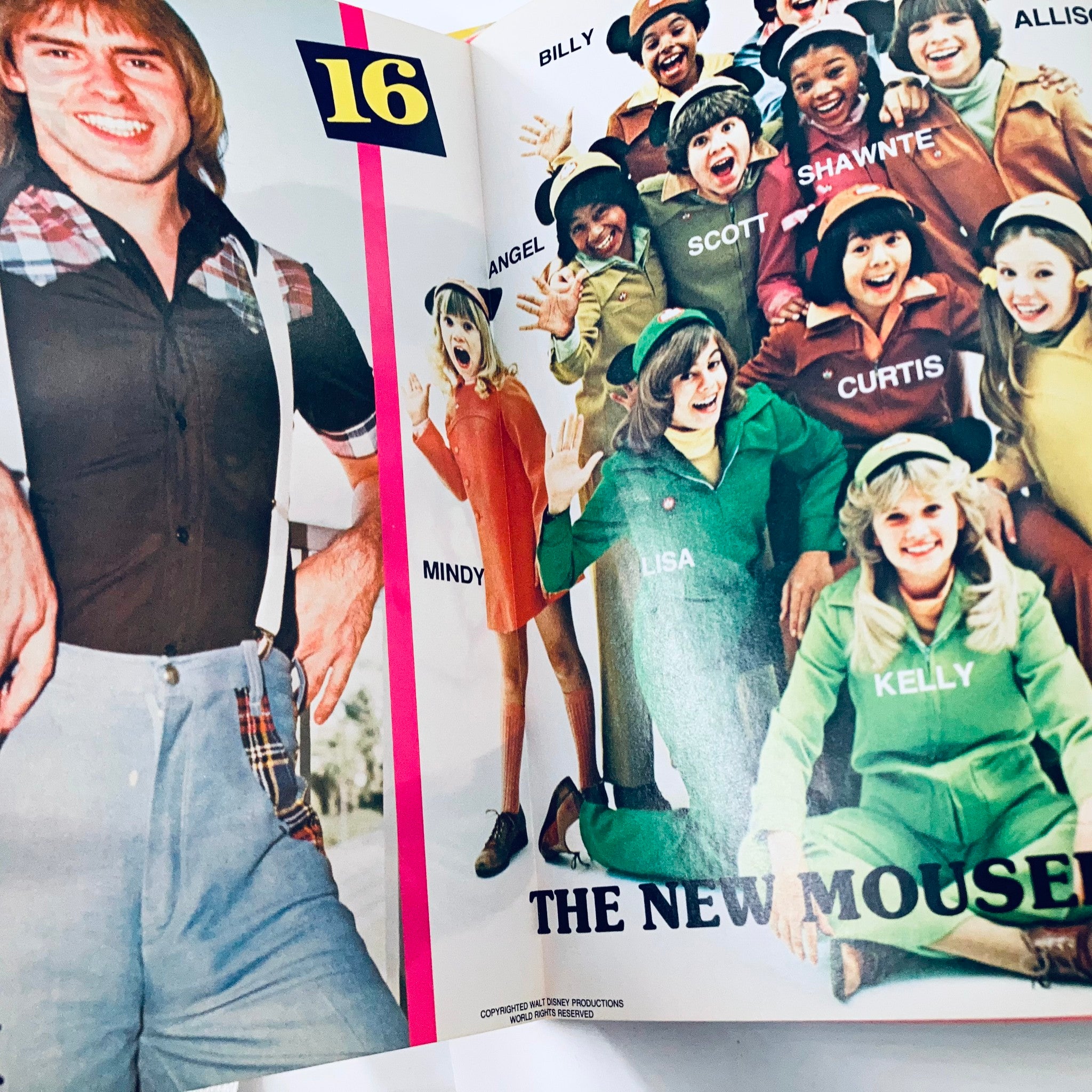 Colorful spread from VTG 16 Magazine February 1978 featuring the cast of The New Mousketeers, a representation of the entertainment style of the 1970s.