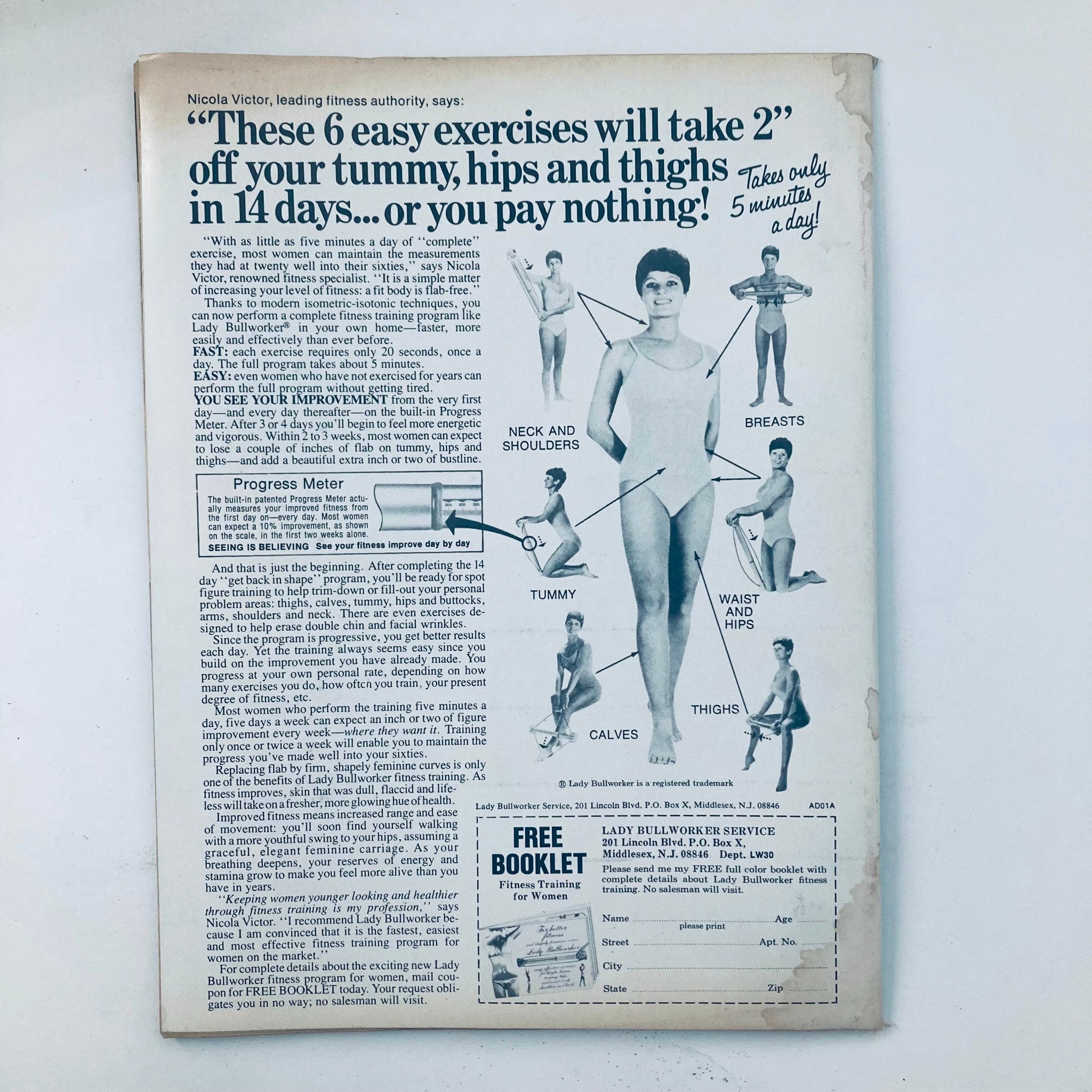 VTG Teen Bag Magazine July 1978 featuring a fitness advertisement promoting easy exercises for women, illustrated with diagrams and descriptions of body areas targeted for improvement.