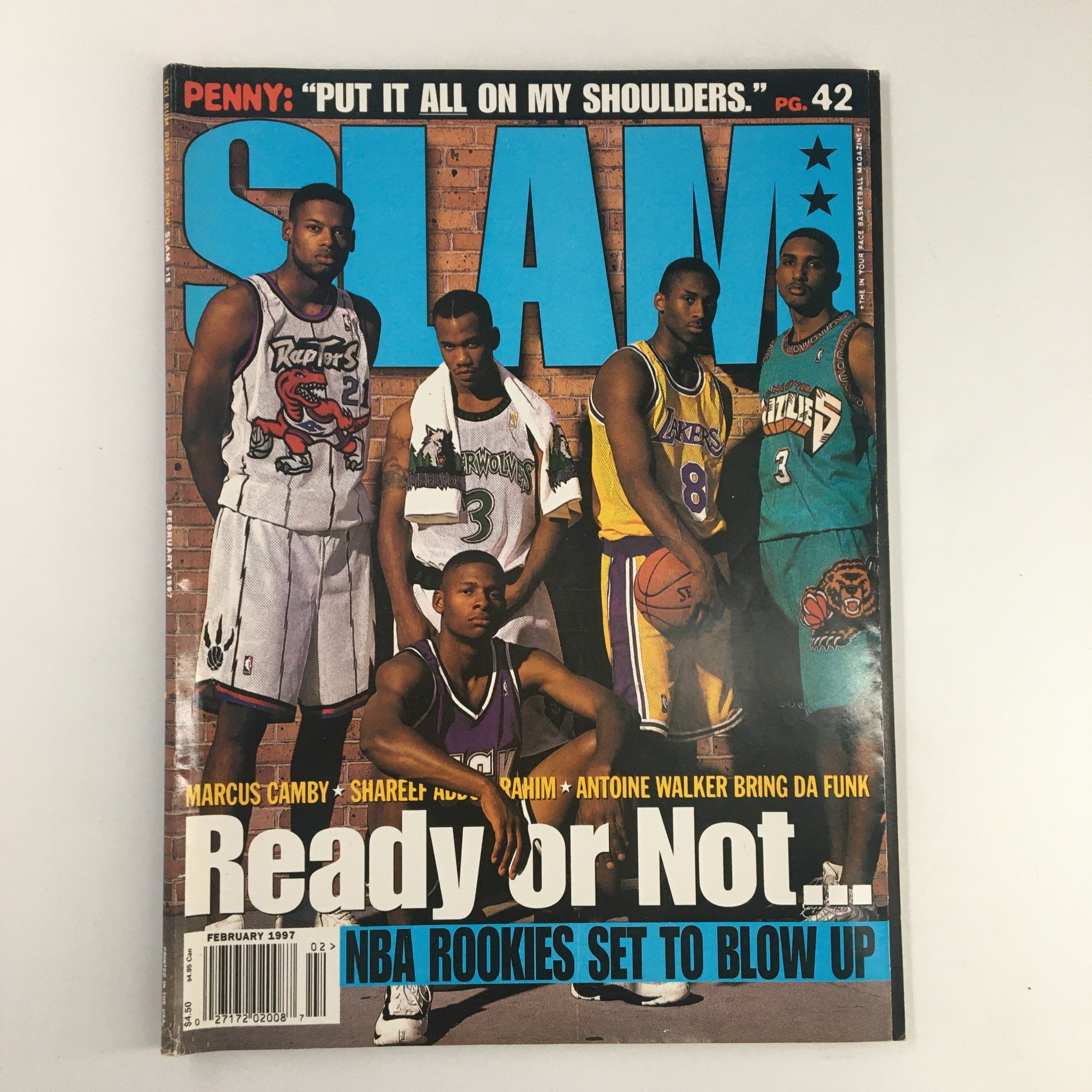 Cover of Slam Magazine, February 1997, featuring Kobe Bryant, Ray Allen, and Stephon Marbury No Label