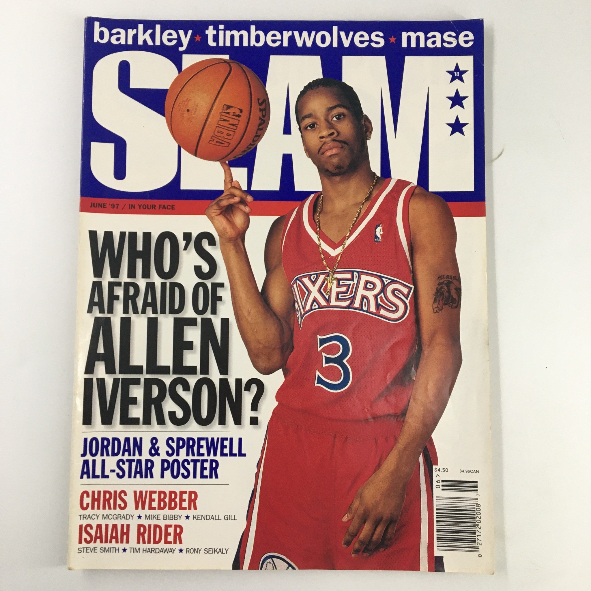 Cover of Slam Magazine, June 1997, featuring Allen Iverson of the Philadelphia 76ers No Label
