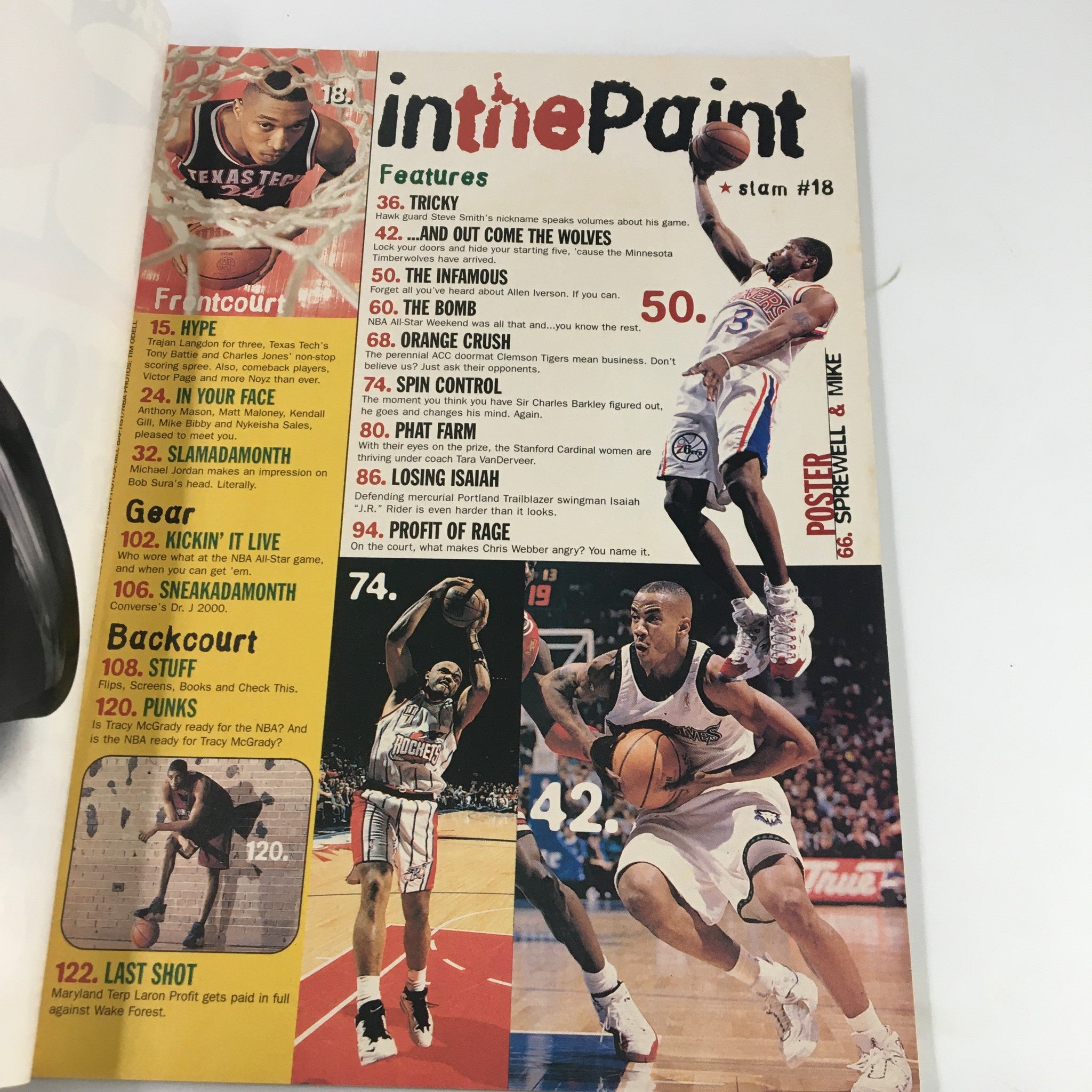 Slam Magazine June 1997 featuring cover highlights, including Allen Iverson in action, a list of features, and notable content from the Philadelphia 76ers edition.