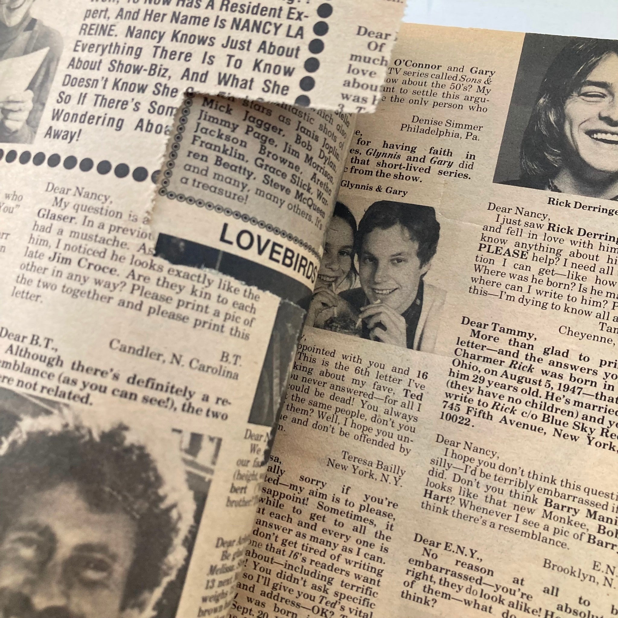 Interior page of the 16 Magazine March 1977 with cut-outs and letters showcasing fan engagement and pop culture discussions from the era.