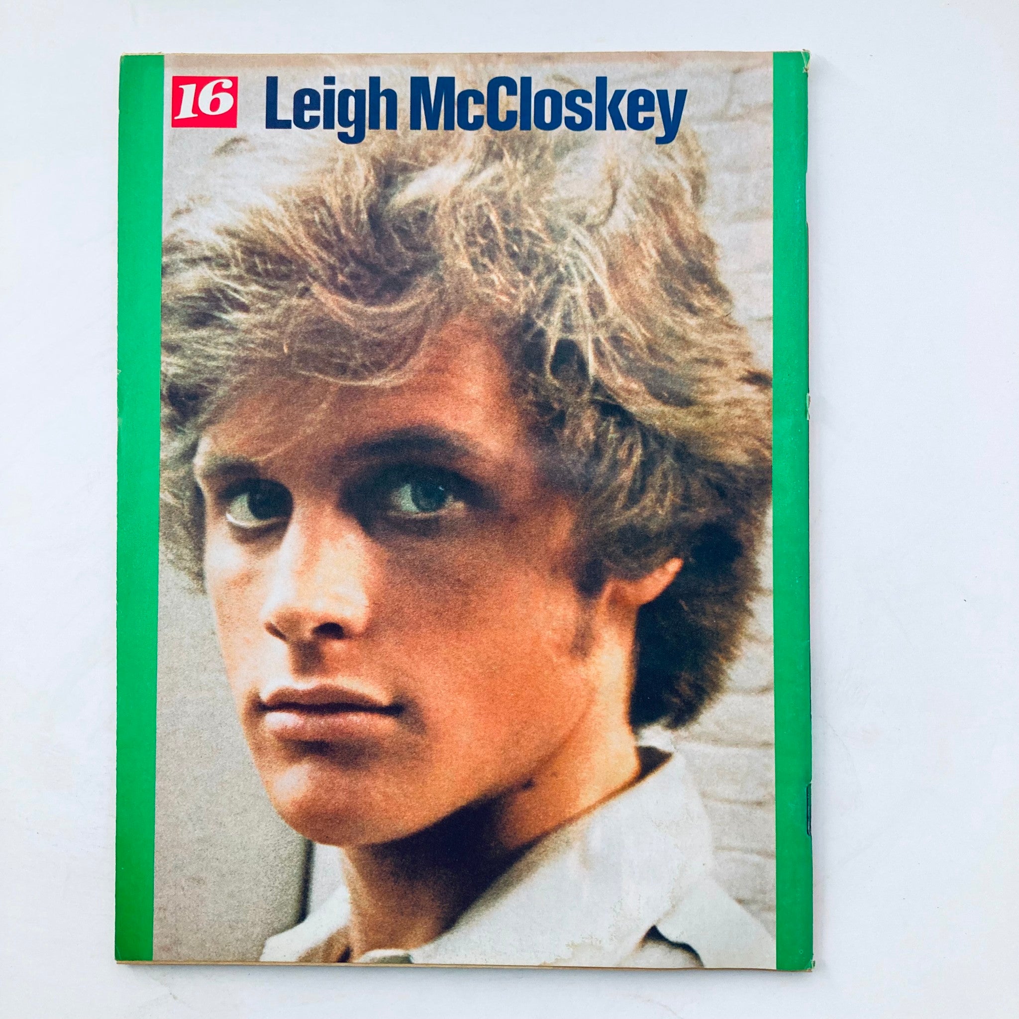 Leigh McCloskey featured in 16 Magazine March 1977, highlighting a vintage style portrait of the popular figure from the 1970s.
