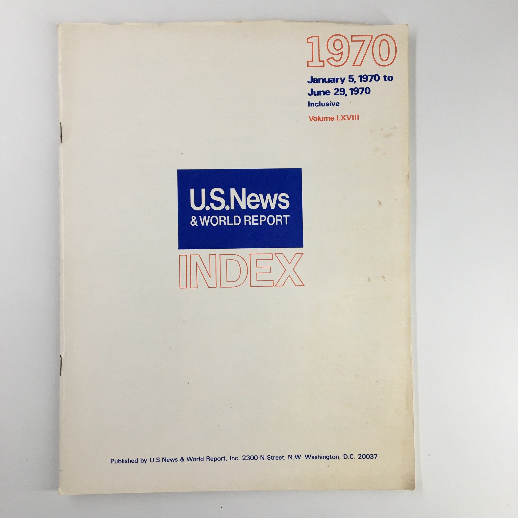 Cover of US News & World Report Magazine January 5, 1970, featuring the title and volume index information.