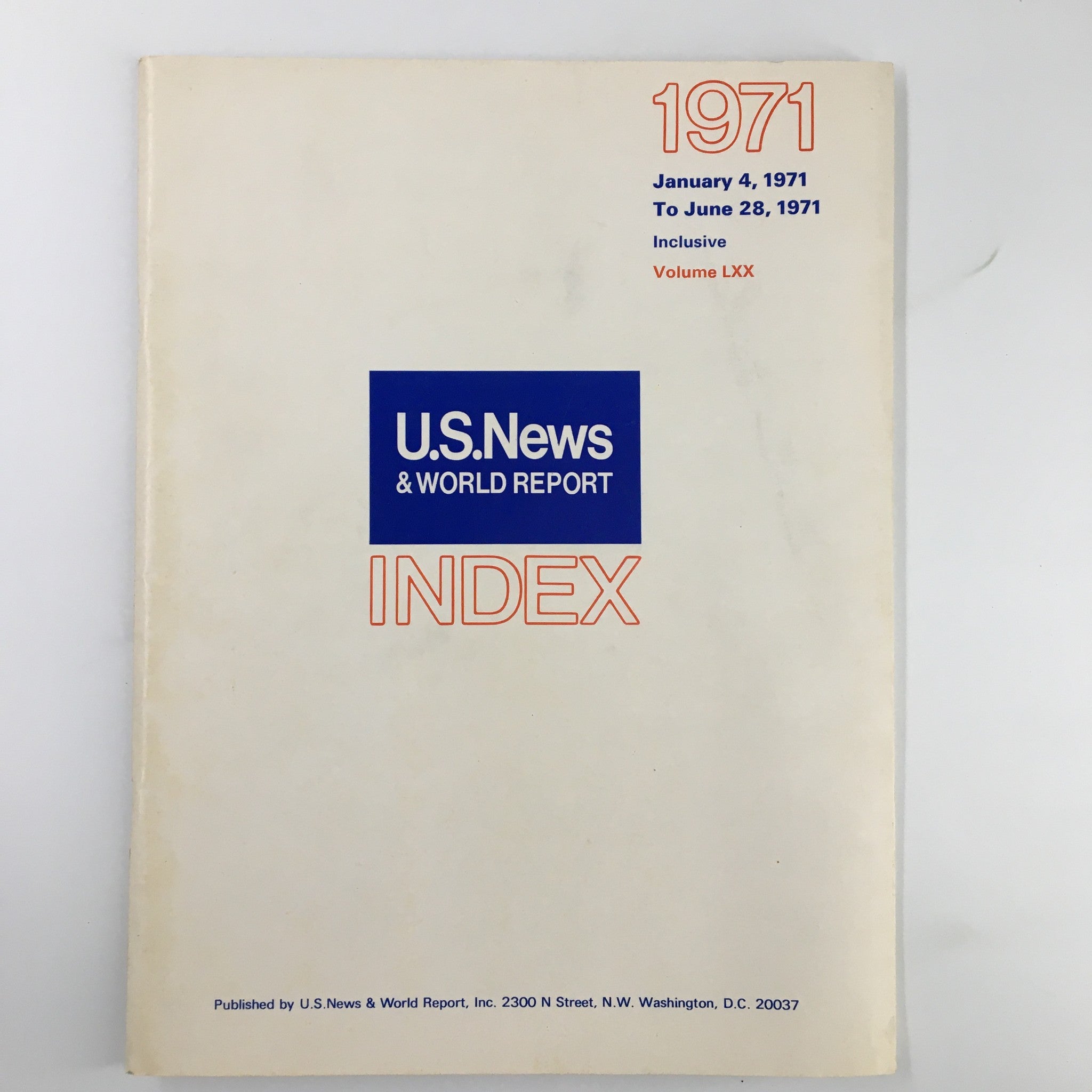 Cover of US News & World Report Magazine January 4 1971 featuring the title and index information for Volume LXX.