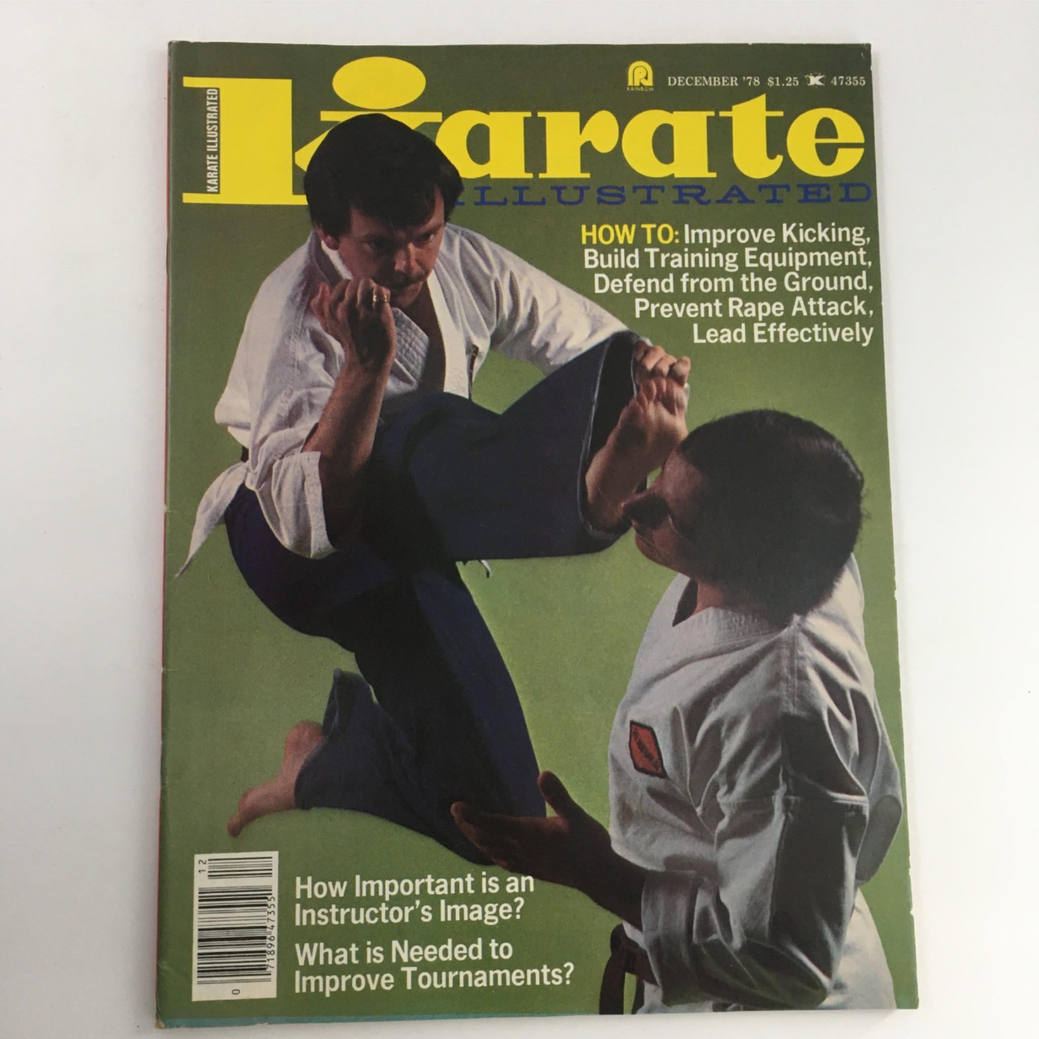 Cover of Karate Illustrated Magazine December 1978 featuring martial artists demonstrating techniques, showcasing Tom Schlesinger, with headlines on improving kicking and self-defense.