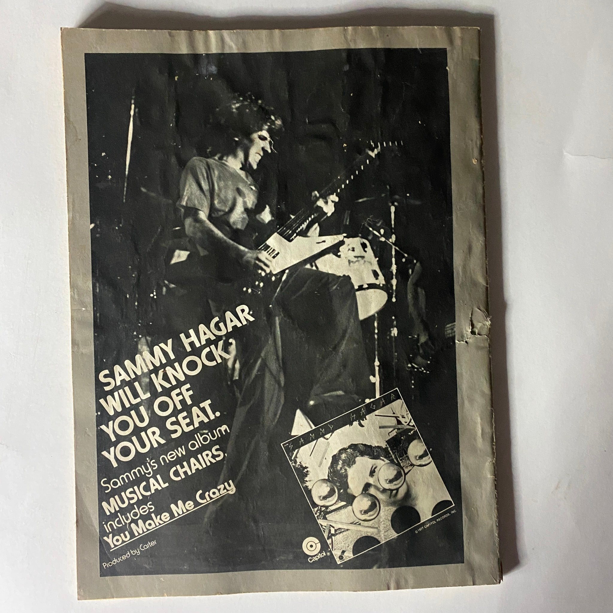 Advertisement page from VTG Rock Magazine March 1978 Vol 3 No. 2 promoting Sammy Hagar's album 'Musical Chairs' featuring a performance image and promotional text.