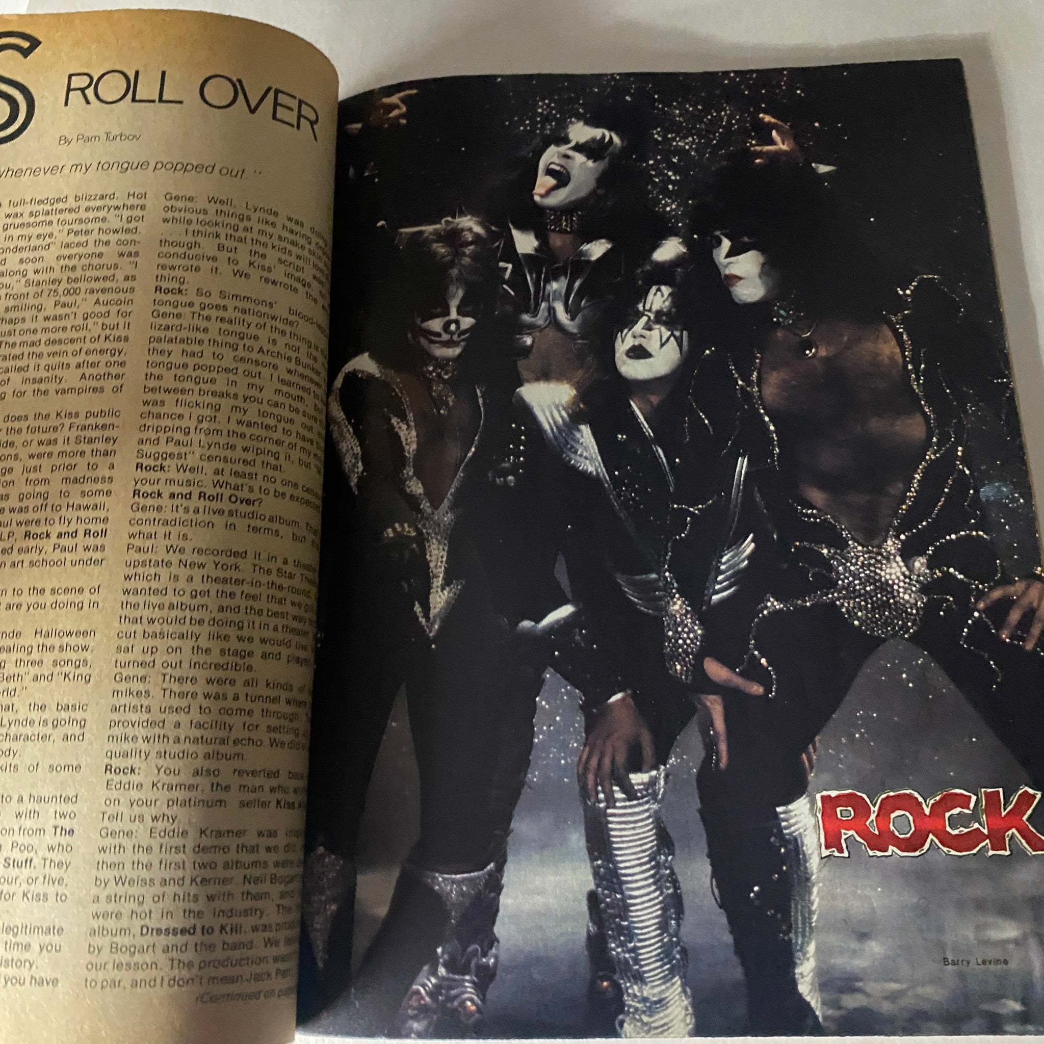 Inside spread from VTG Rock Magazine March 1977 displaying a feature on KISS, capturing the essence of the rock era.