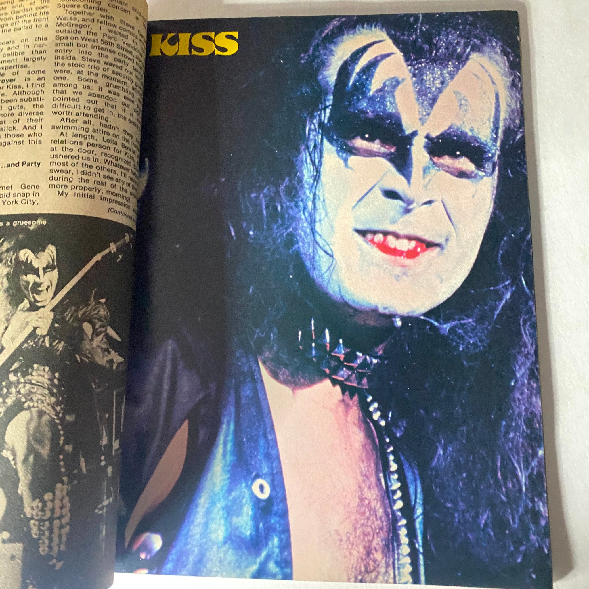 VTG Super Rock Magazine February 1978 Led Zeppelin featuring a vibrant image of Gene Simmons from the band KISS with dramatic makeup and costuming, capturing the essence of rock music in the late 1970s.