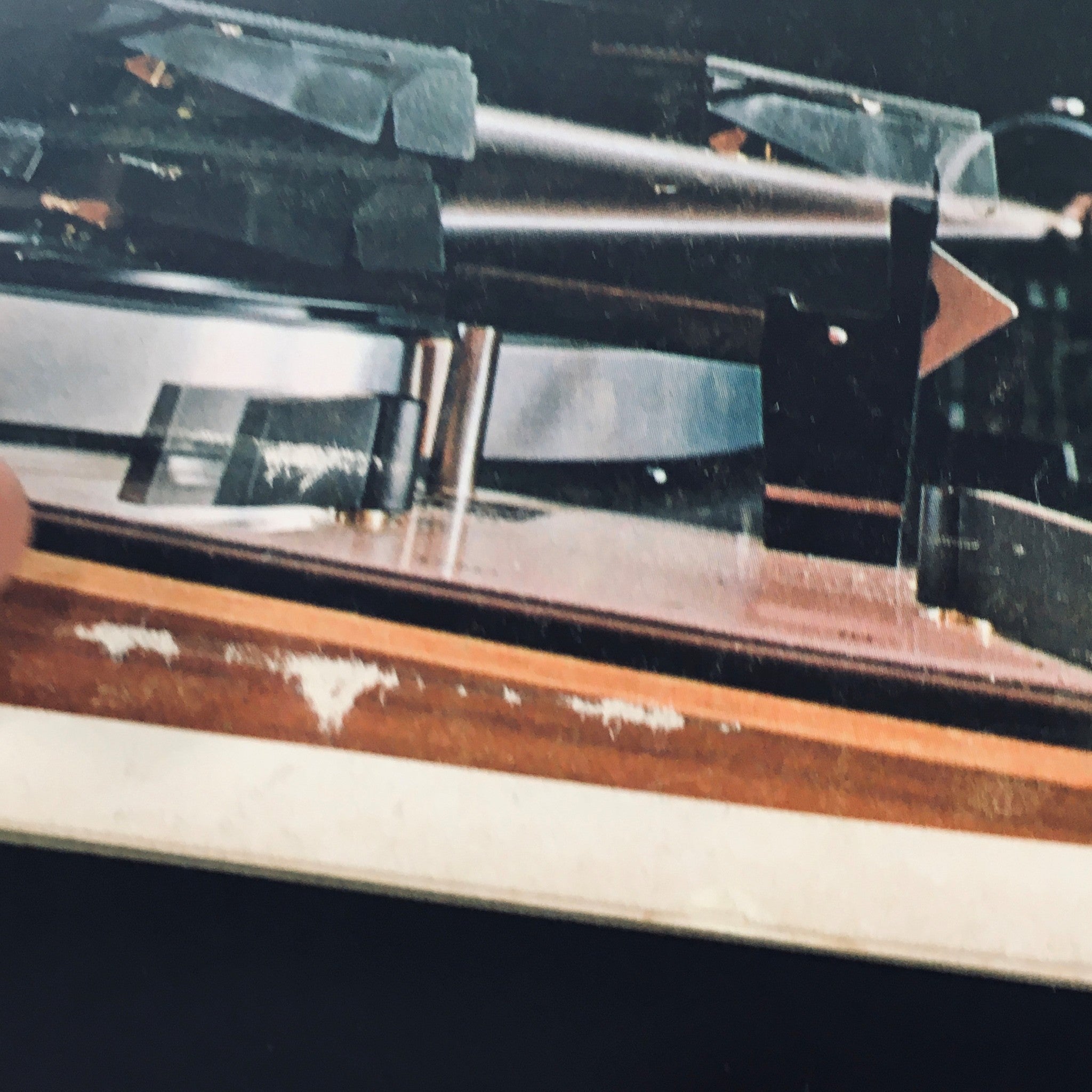 Close-up of turntable from the VTG High Fidelity Magazine April 1970, showcasing details about the sound equipment discussed in the vintage issue.