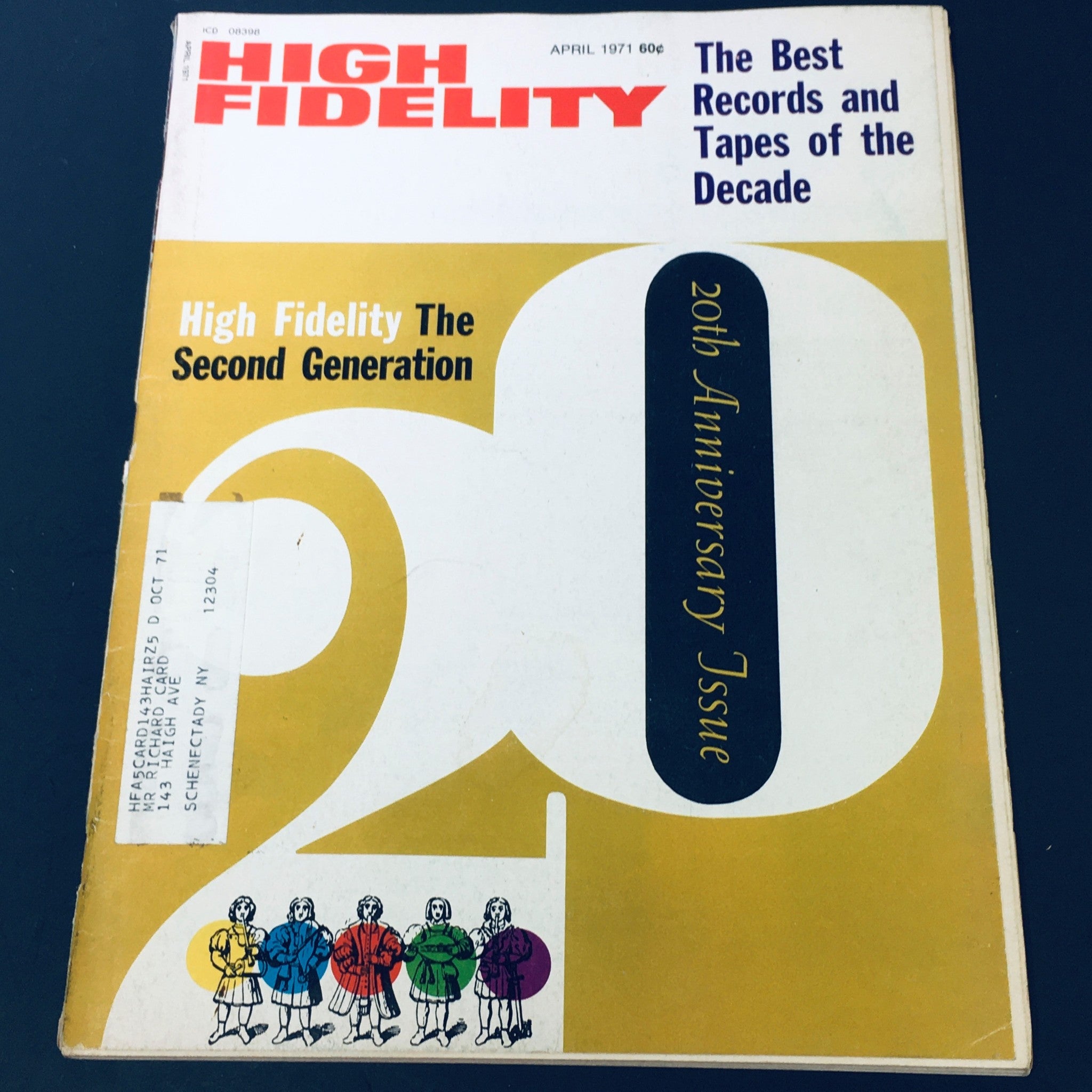 Cover of High Fidelity Magazine April 1971 featuring 'The Second Generation', highlighting its 20th Anniversary with colorful figures and the text 'The Best Records and Tapes of the Decade'.