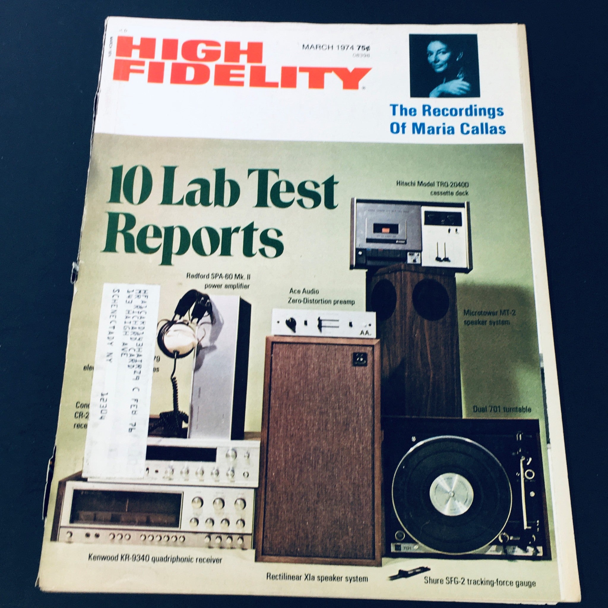 Cover of VTG High Fidelity Magazine March 1974 featuring The Recordings of Maria Callas, showcasing audio equipment and articles about sound technology.