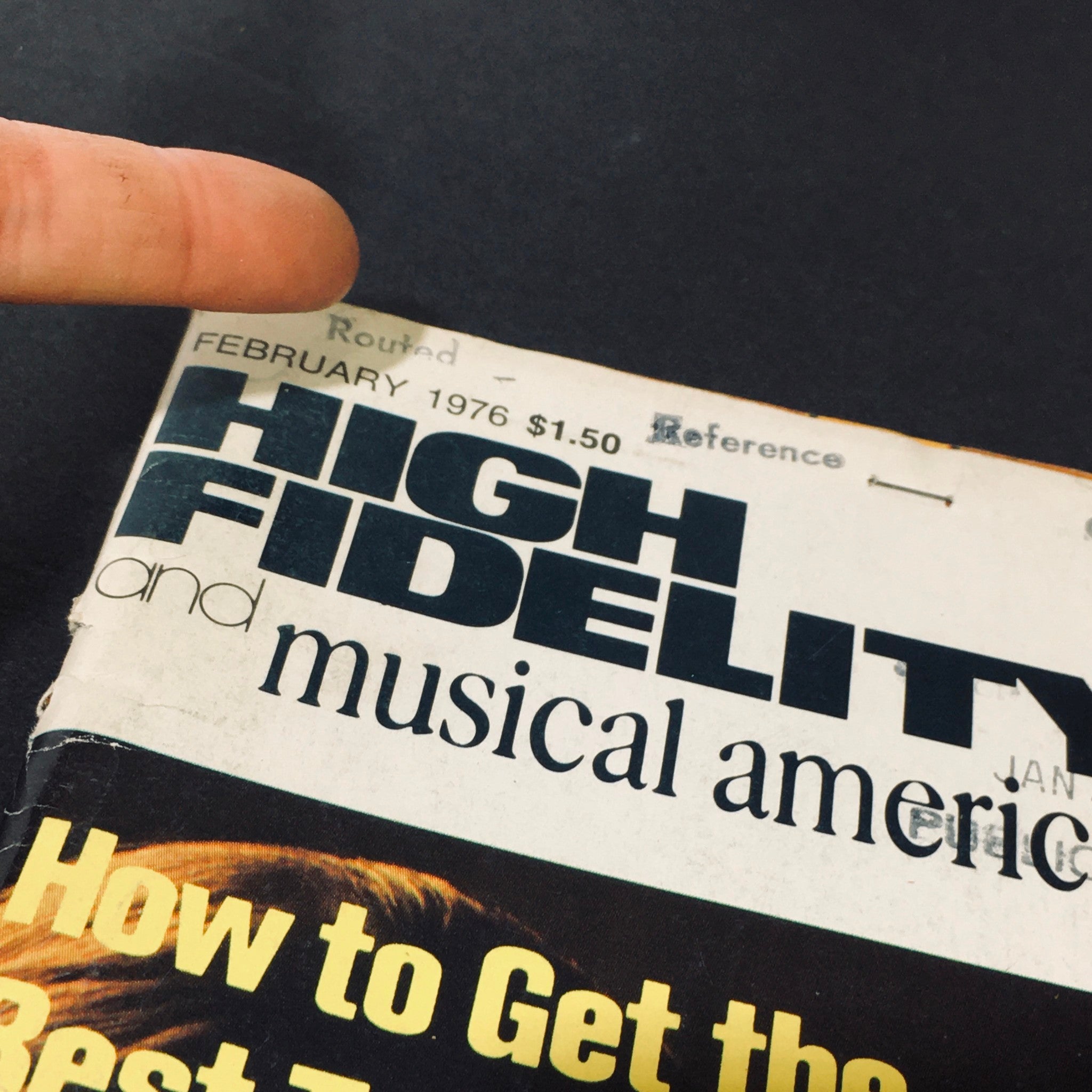 Detail of the header of the VTG High Fidelity Magazine February 1976, emphasizing the issue date and magazine title.