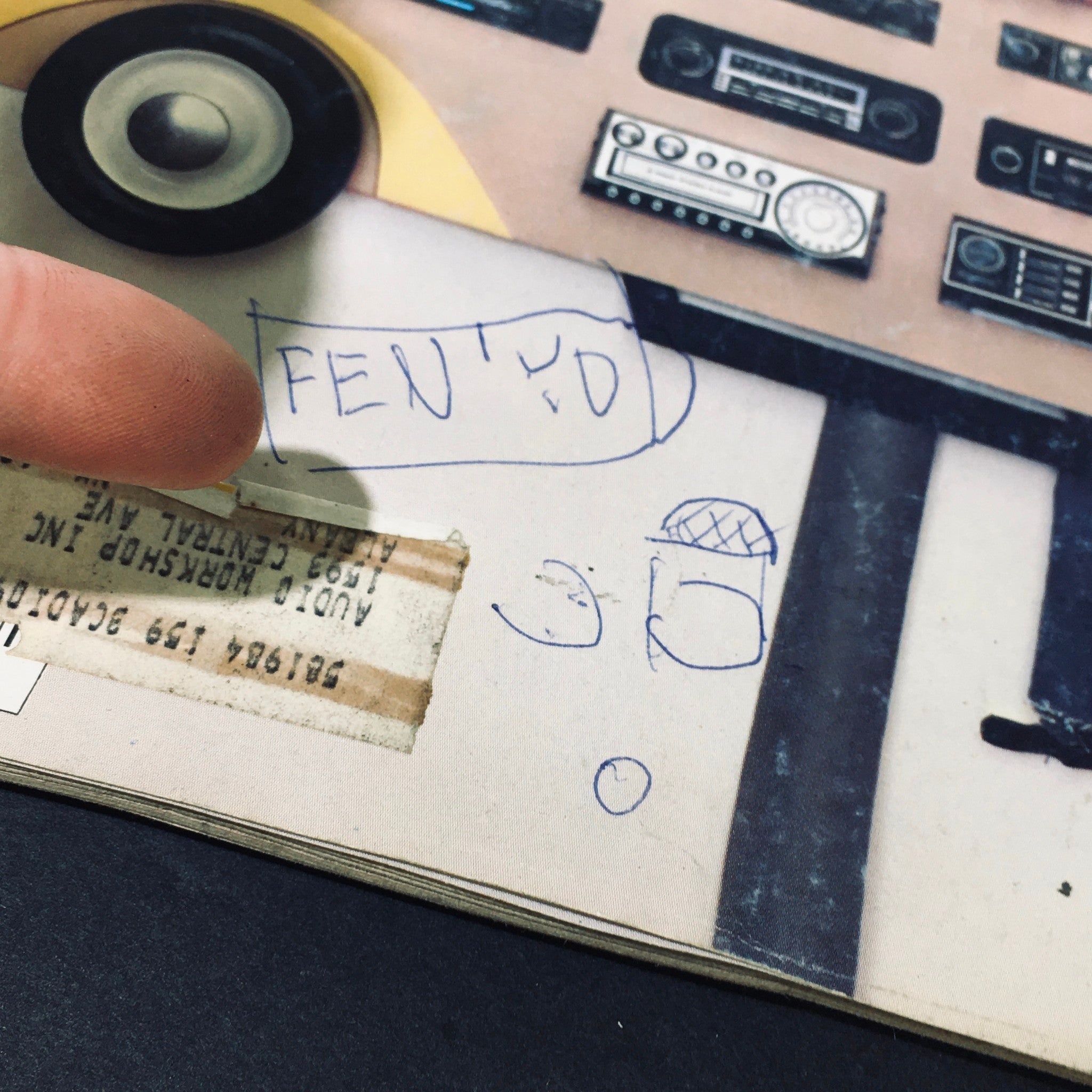 Detail of the VTG Stereo Review Magazine April 1977 showing handwritten notes and an address label on the front cover, highlighting the vintage nature of this collectible issue.