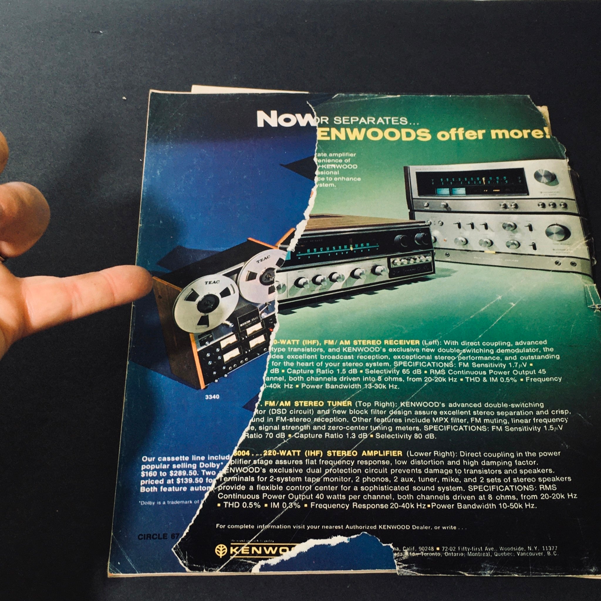 Back cover of the VTG High Fidelity Magazine December 1972 featuring advertisements for audio equipment with visible wear.