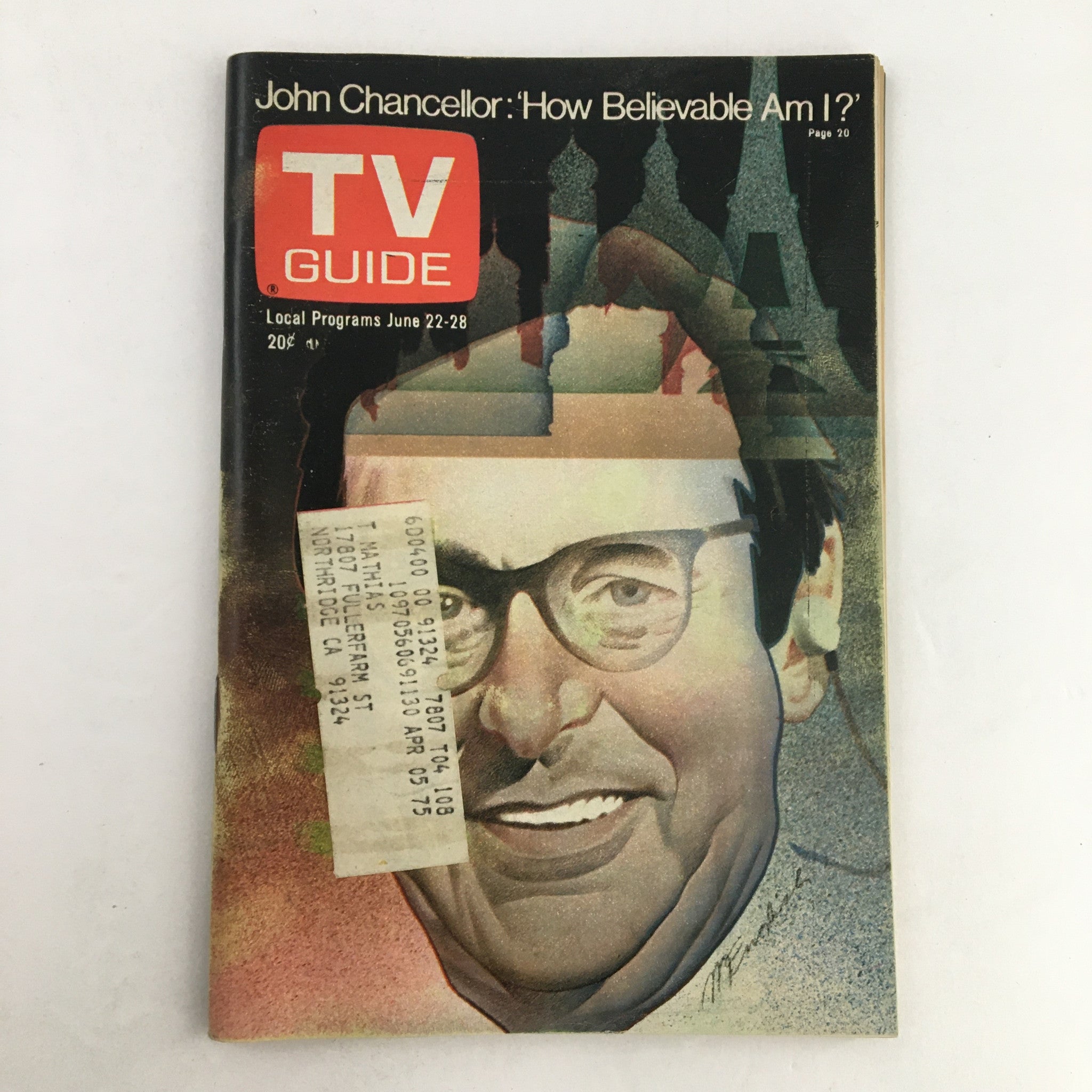 TV Guide Magazine June 22 1974 featuring John Chancellor on the cover with the headline 'How Believable Am I?' showcasing vibrant colors and artistic design.
