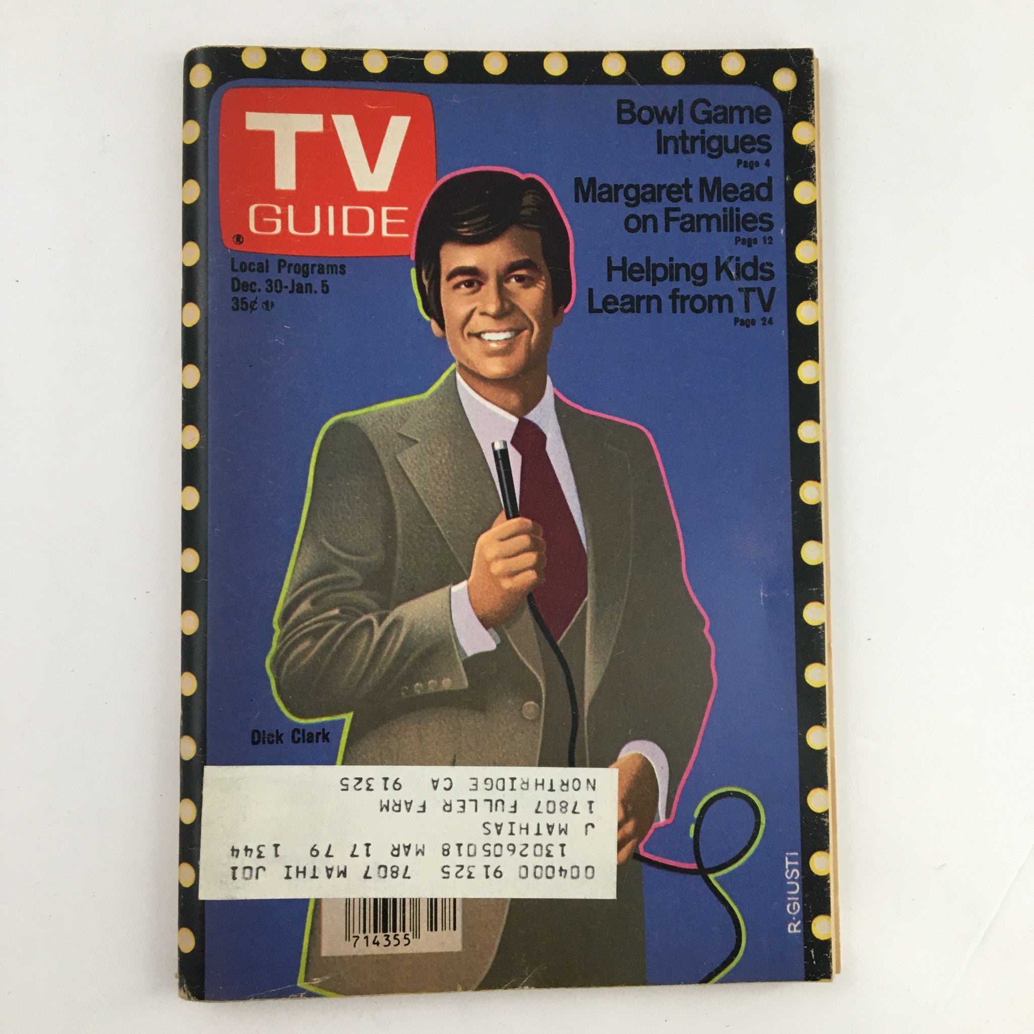 TV Guide Magazine from December 30, 1978 featuring Dick Clark on the cover. This L.A. edition highlights cultural insights from the 1970s, showcasing Dick Clark, a famous television host and rock and roll promoter, amidst vintage graphics.