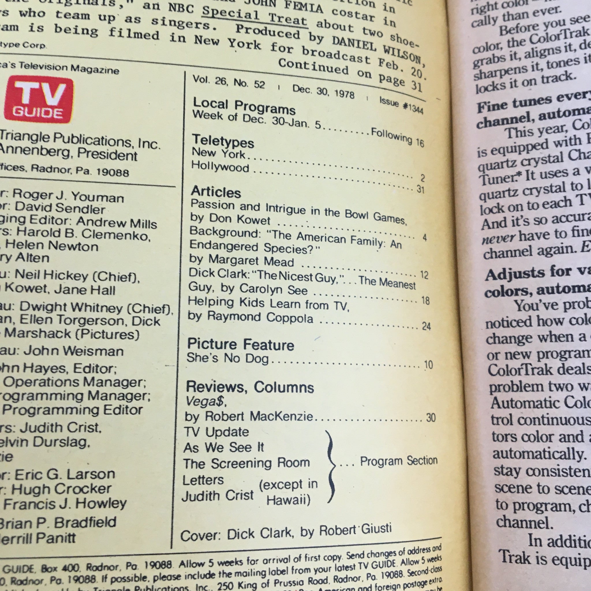 TV Guide Magazine December 30 1978 featuring articles on Dick Clark and Margaret Mead, showcasing the magazine's rich content from the late 1970s.
