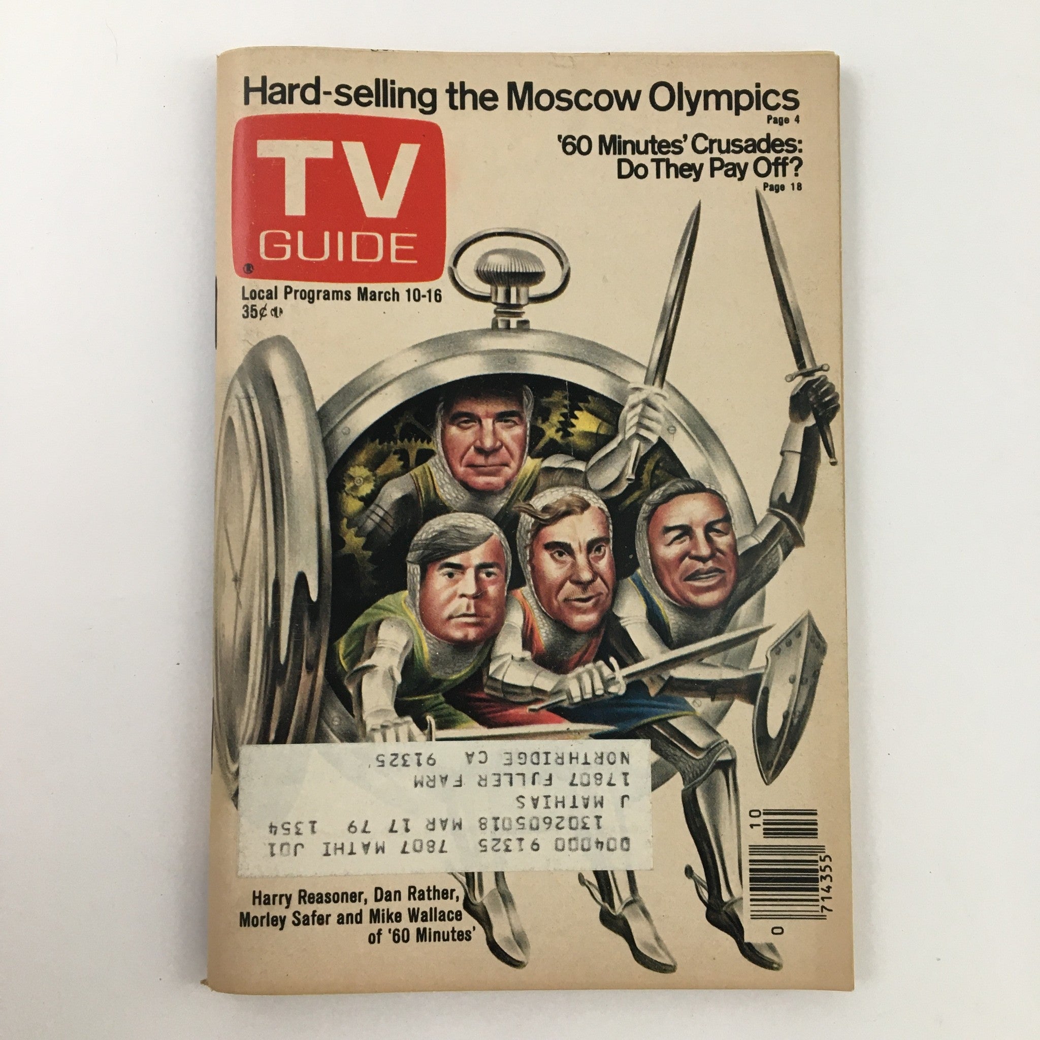 TV Guide Magazine March 10 1979 cover featuring Dan Rather and Morley Safer, highlighting the Moscow Olympics. Vintage magazine collectible for journalists and television history enthusiasts.