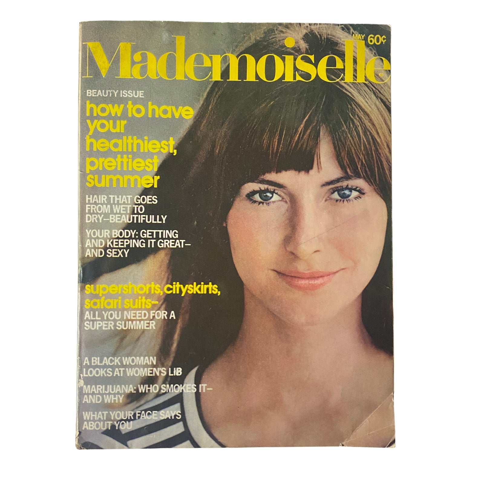 Mademoiselle Magazine May 1971 The Beauty Issue cover featuring a woman with long hair, highlighting beauty and health tips for summer.