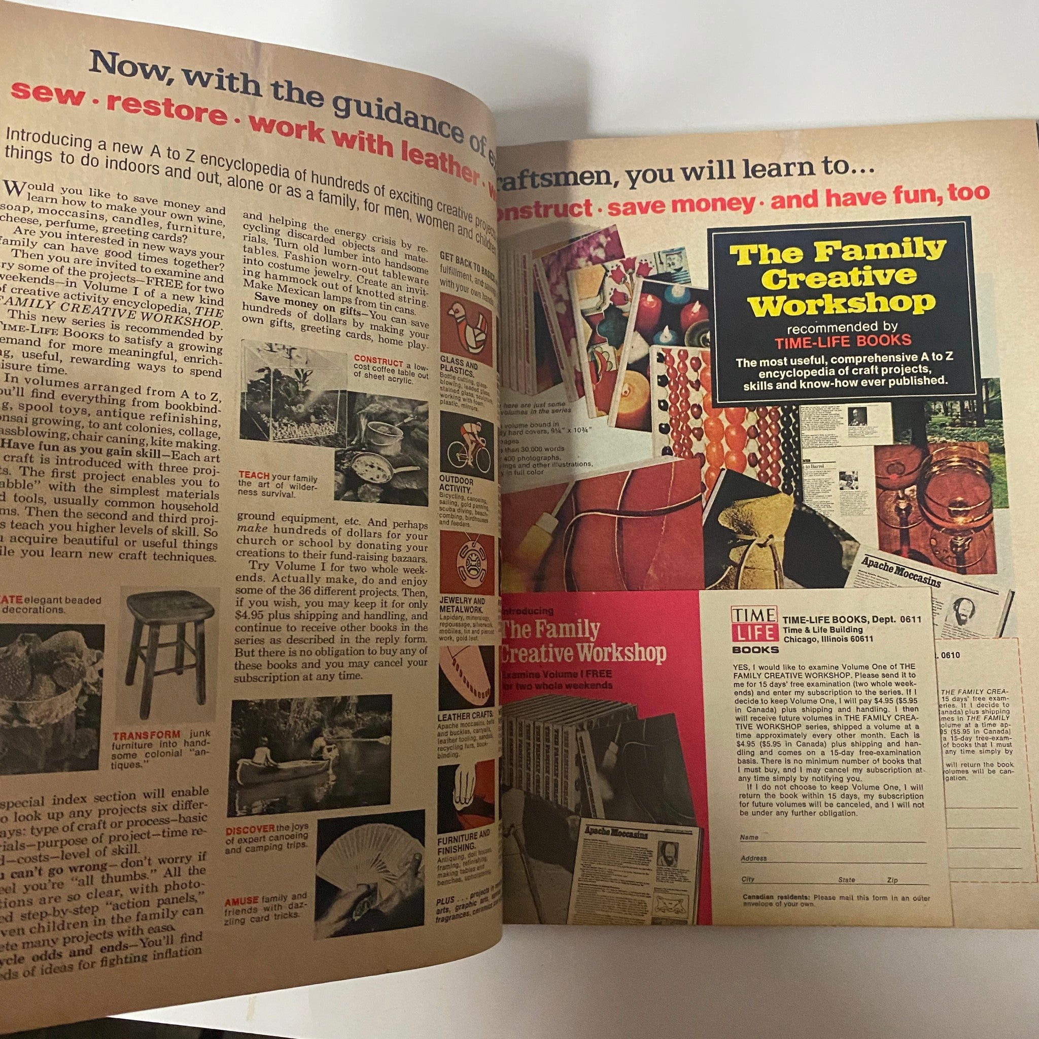 A spread from Mademoiselle Magazine March 1974 showcasing a creative workshop page, promoting crafting techniques with engaging visuals and descriptions.