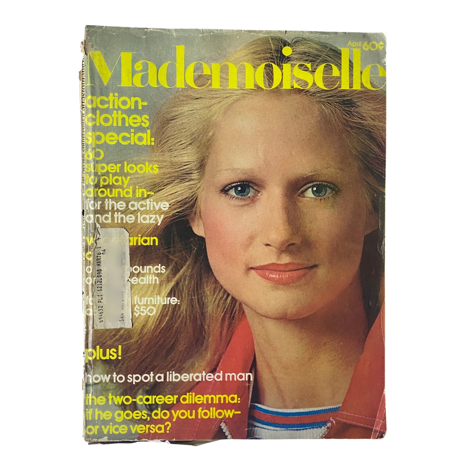 Cover of Mademoiselle Magazine April 1973 featuring a female model and the title 'How to Spot a Liberated Man'.