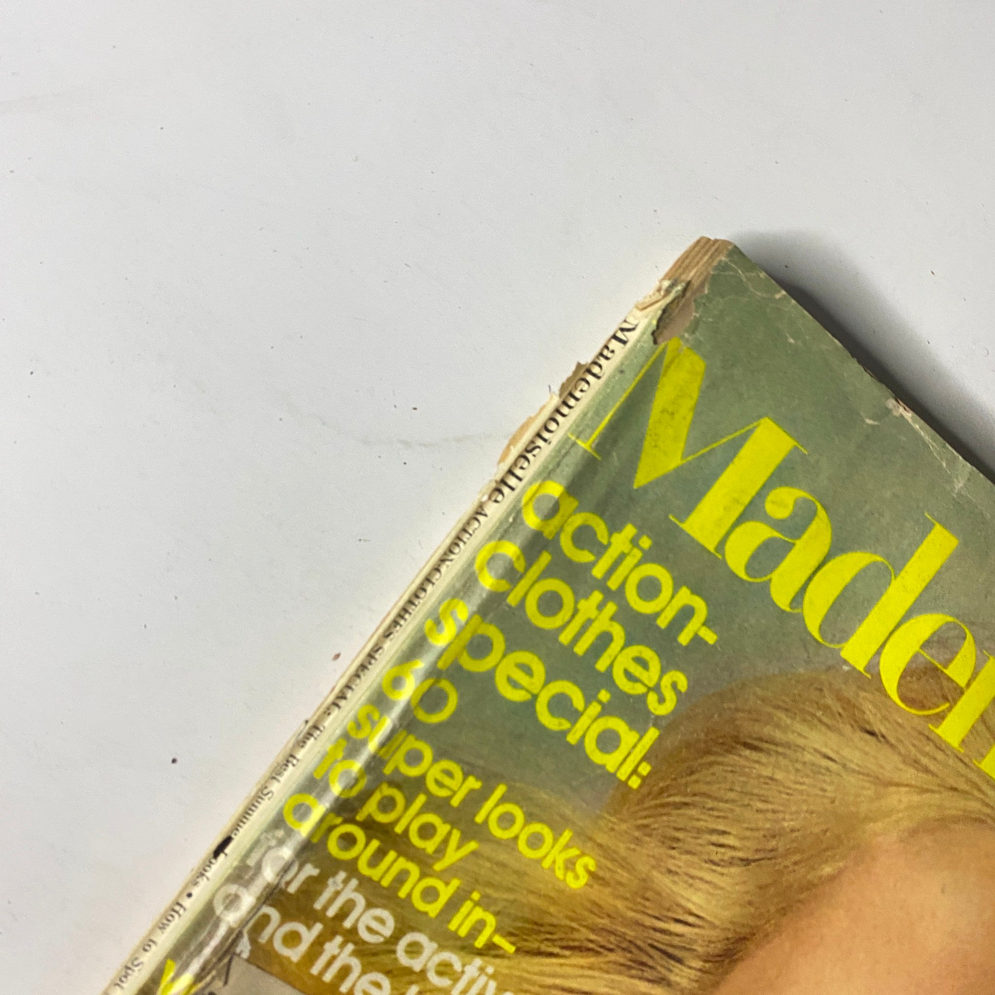 Close-up of Mademoiselle Magazine April 1973 cover, highlighting the title and the image of the model.