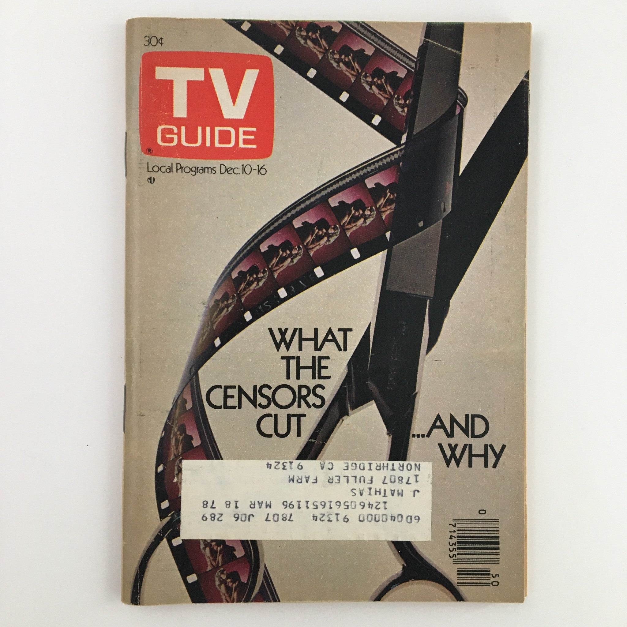 Cover of TV Guide Magazine December 10 1977 featuring the headline 'What The Censors Cut and Why', showcasing vintage television graphics.