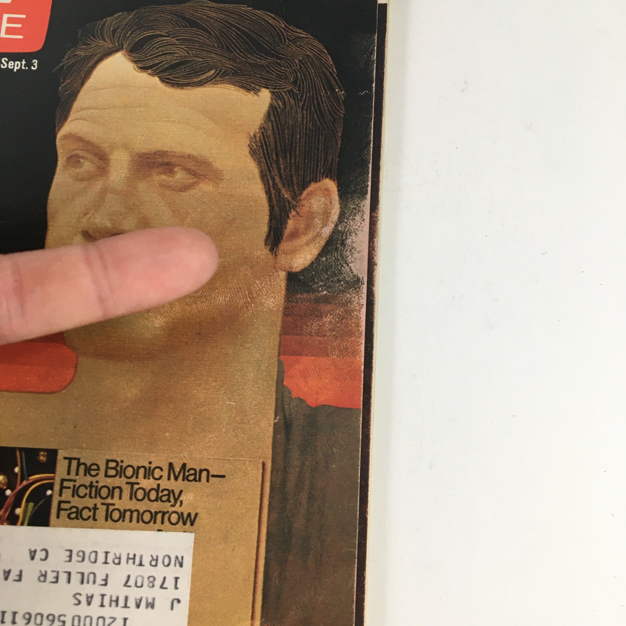 Close-up of the TV Guide Magazine cover from August 28, 1976, highlighting The Bionic Man and featuring Lee Majors, L.A. Edition.