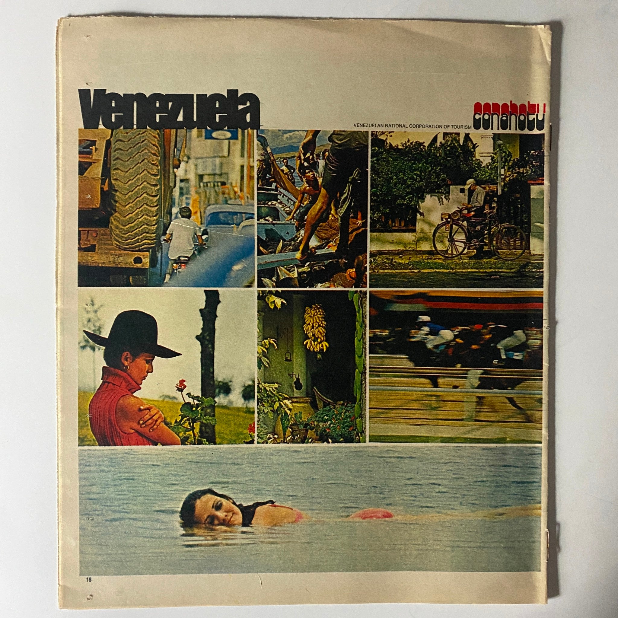 The New York Times Magazine from October 4, 1970, featuring a collage of images representing Venezuelan culture, including urban scenes, traditional attire, and a serene swimming woman. This vintage magazine highlights the Caribbean experience.