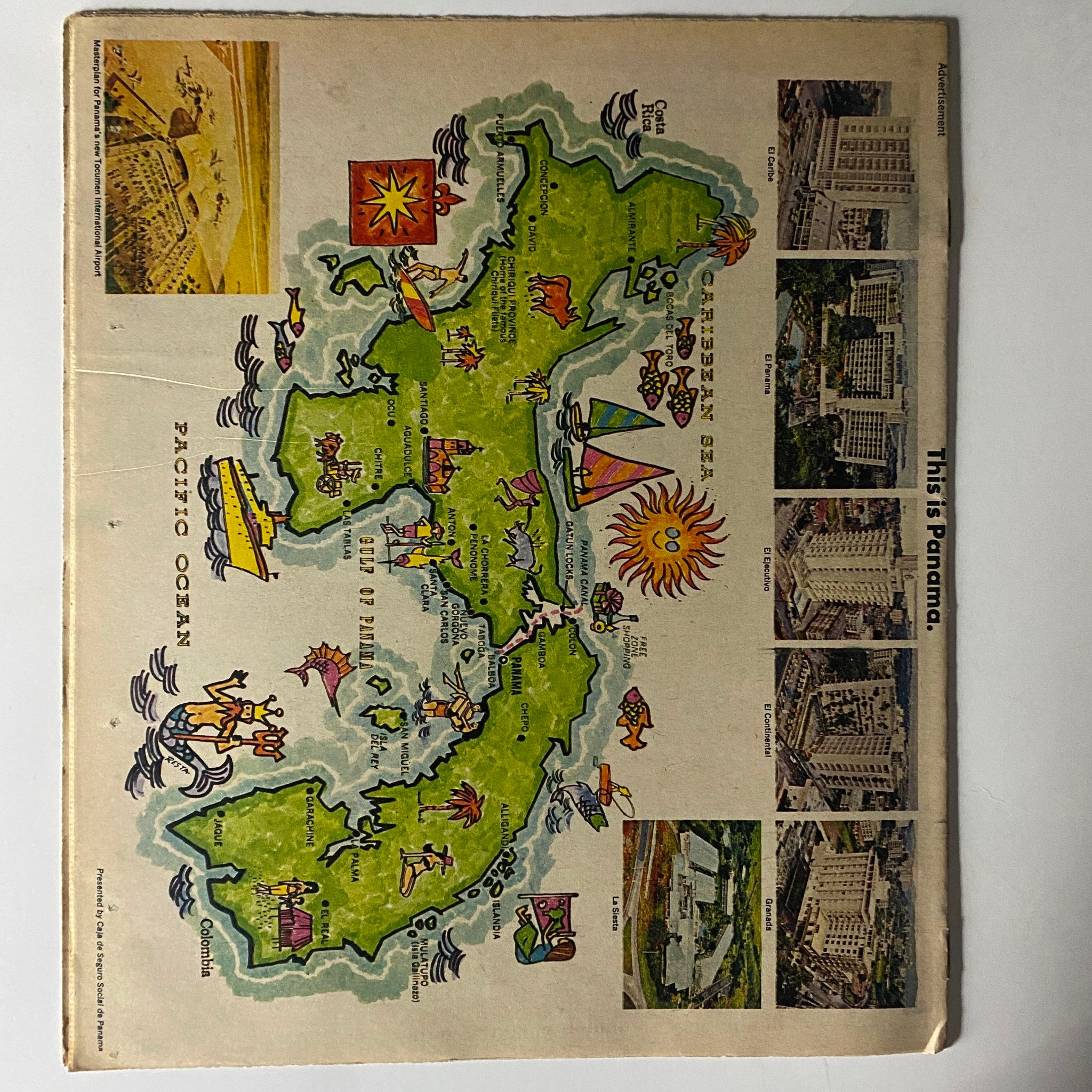 The New York Times Magazine October 11 1970 displaying a colorful illustrated map of Panama, detailing major cities, attractions, and landmarks, emphasizing the region's diverse culture and geography.