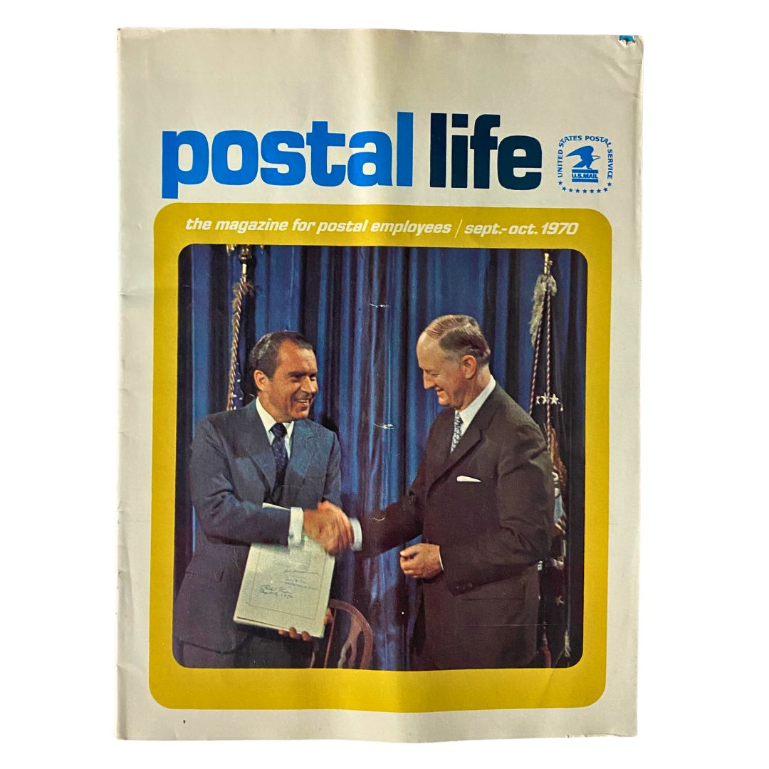 VTG Postal Life Magazine September - October 1970 featuring Richard Nixon shaking hands with a man, highlighting the political significance of the era.
